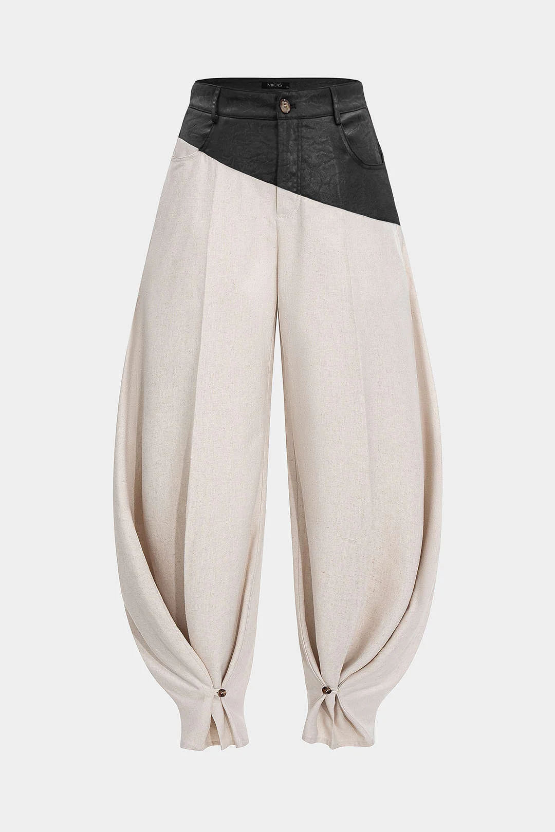 Faux Leather Ruched Patchwork Barrel Trousers - Image 6