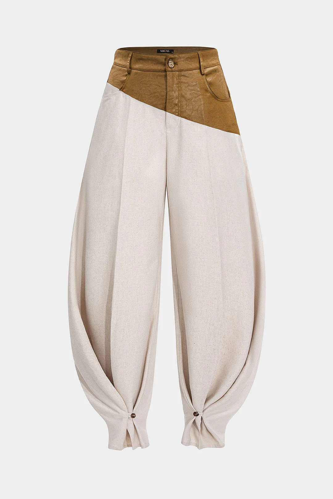 Faux Leather Ruched Patchwork Barrel Trousers - Image 7