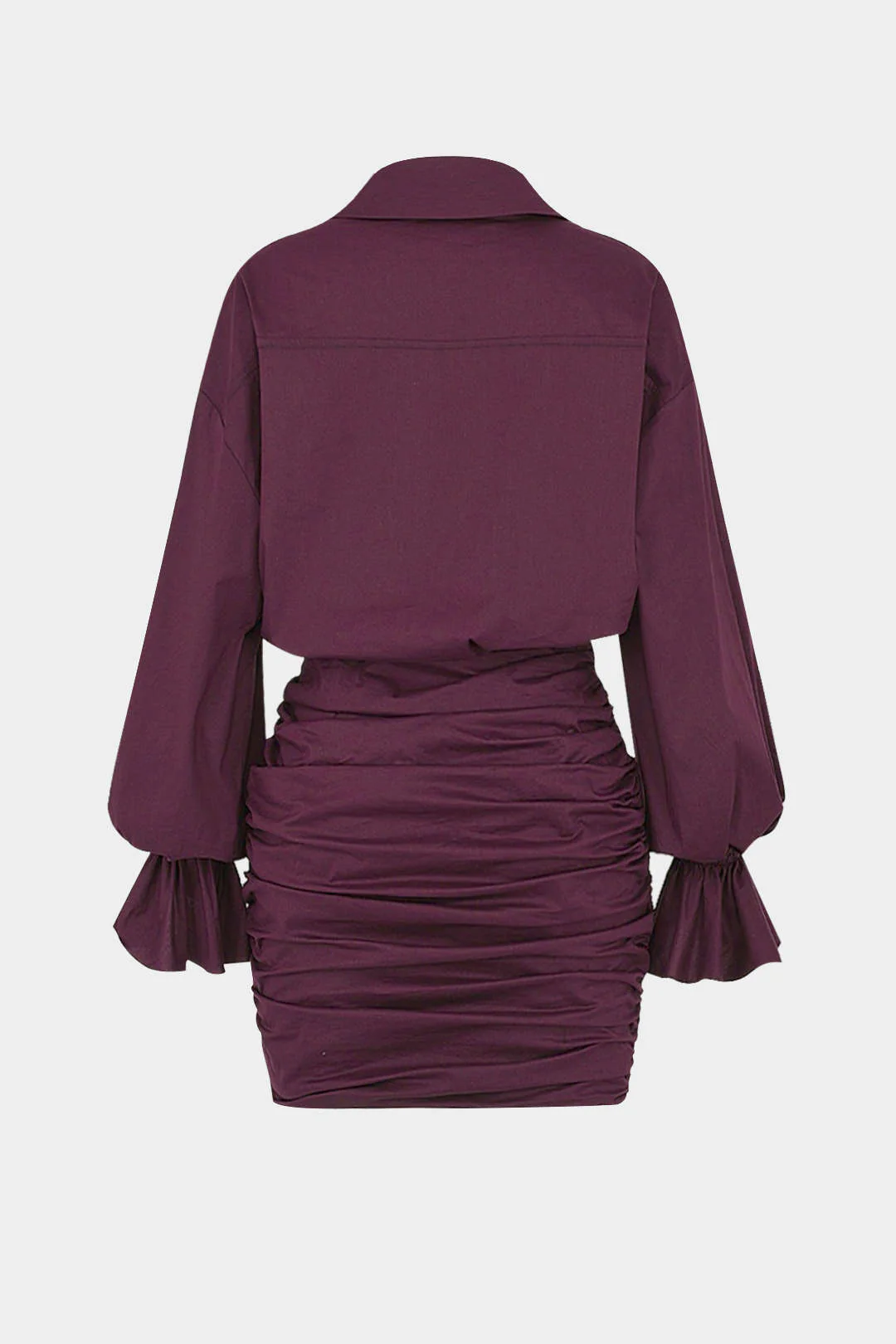 Ruched V-Neck Drawstring Ruffle Long Sleeve Mini Dress - Image 2