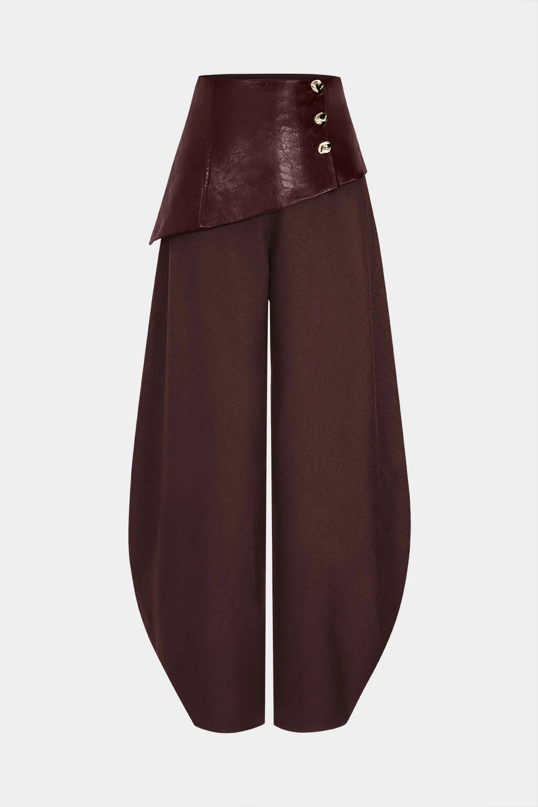 Faux Leather Metallic Asymmetrical Patchwork Trousers - Image 11