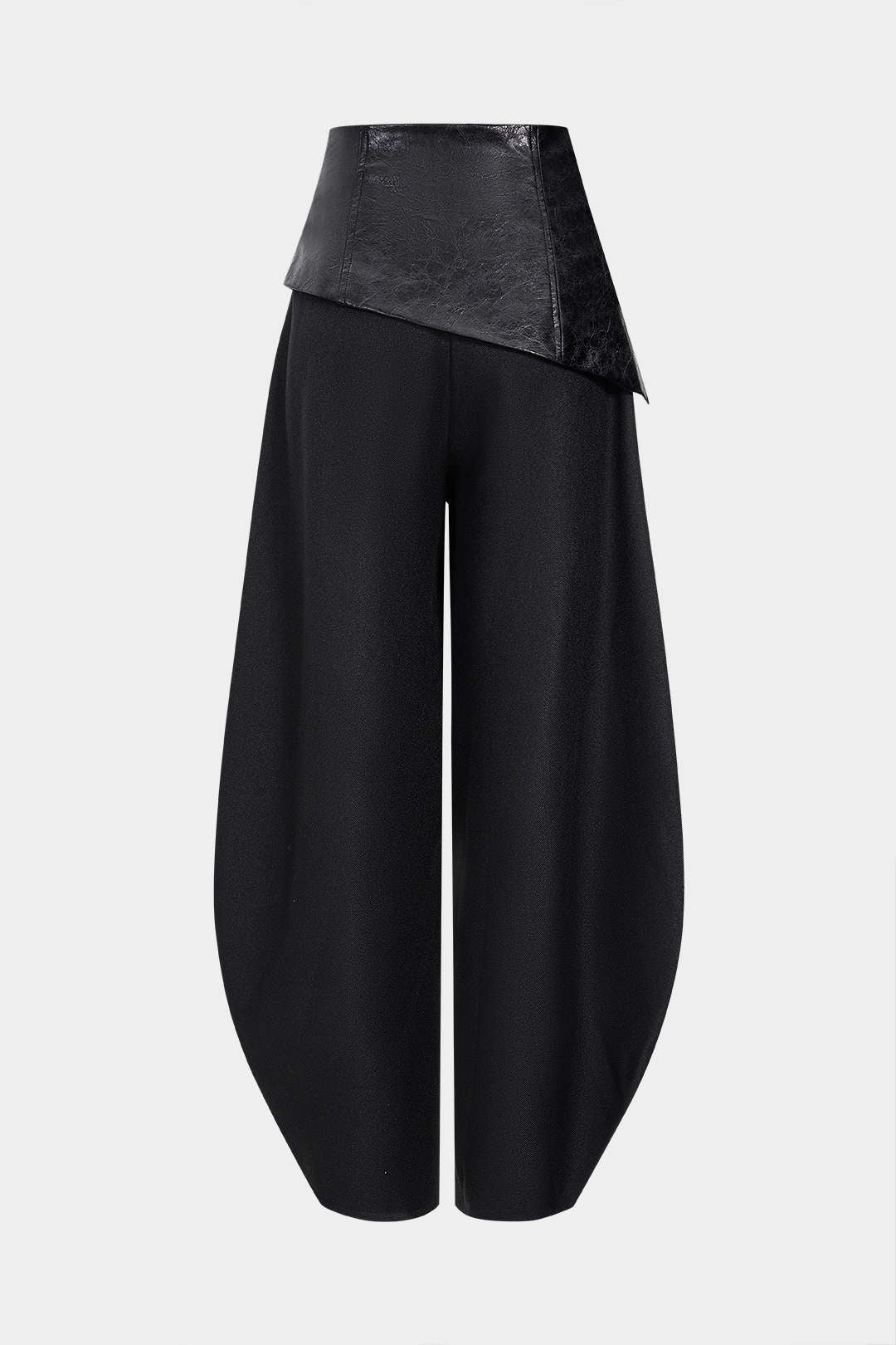 Faux Leather Metallic Asymmetrical Patchwork Trousers - Image 2