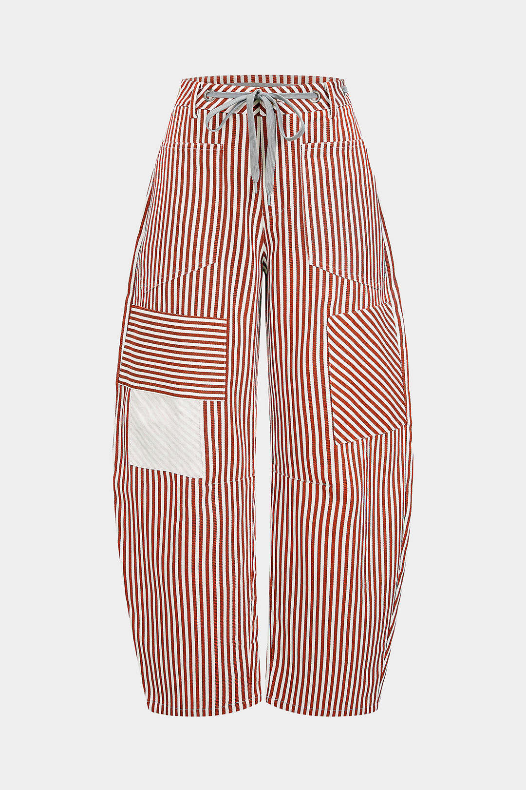 Stripe Print Pocket Drawstring Barrel Trousers - Image 12