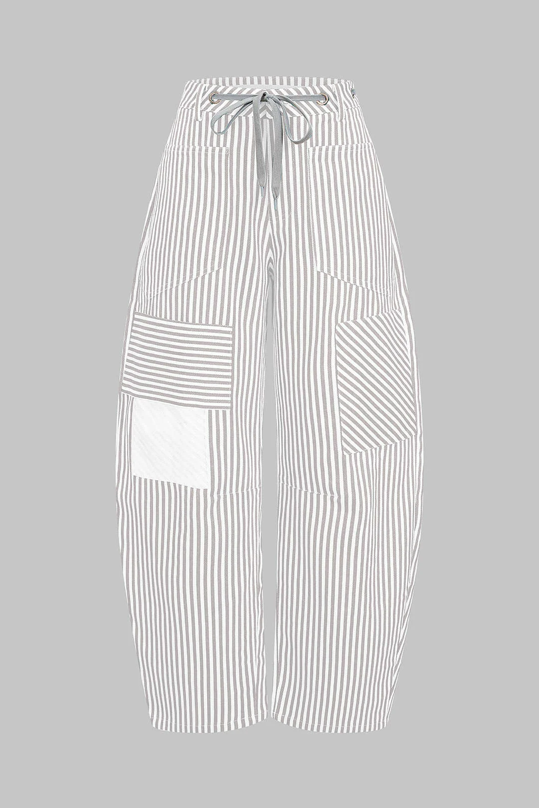 Stripe Print Pocket Drawstring Barrel Trousers - Image 15