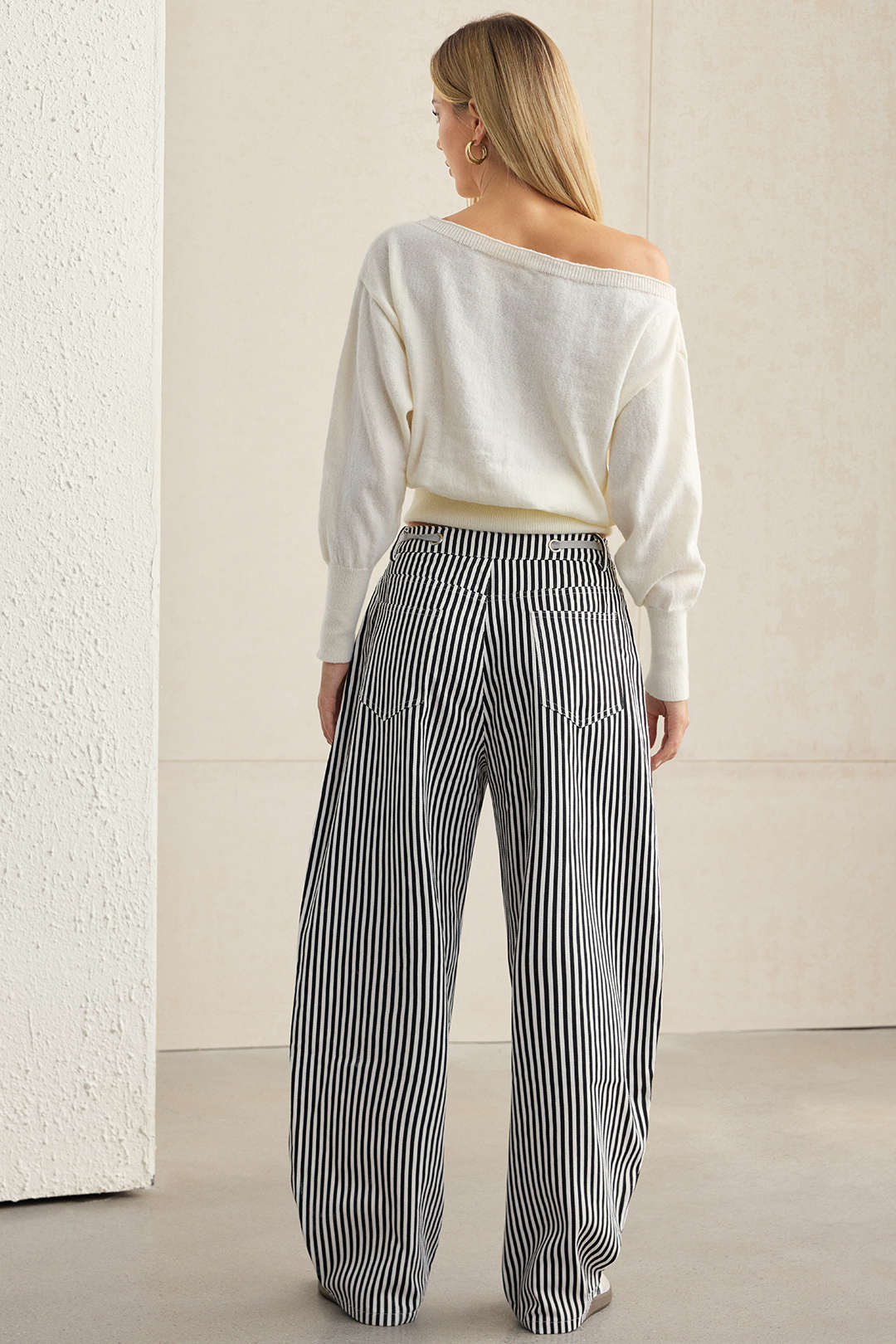 Stripe Print Pocket Drawstring Barrel Trousers - Image 6