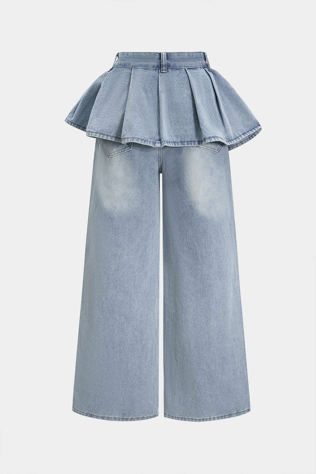 Denim Ruffle Pocket Straight Leg Trousers - Image 2