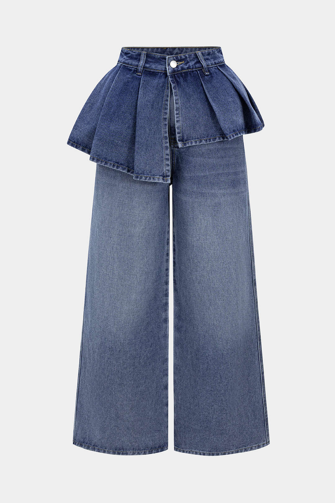 Denim Ruffle Pocket Straight Leg Trousers - Image 6