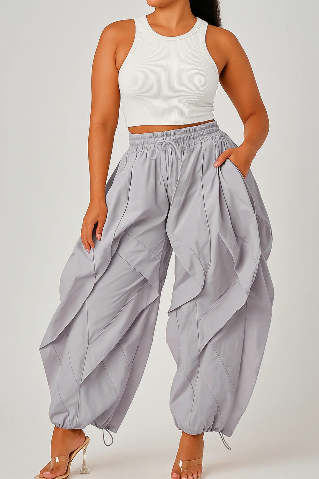 Drawstring Ruffle Trousers - Image 2