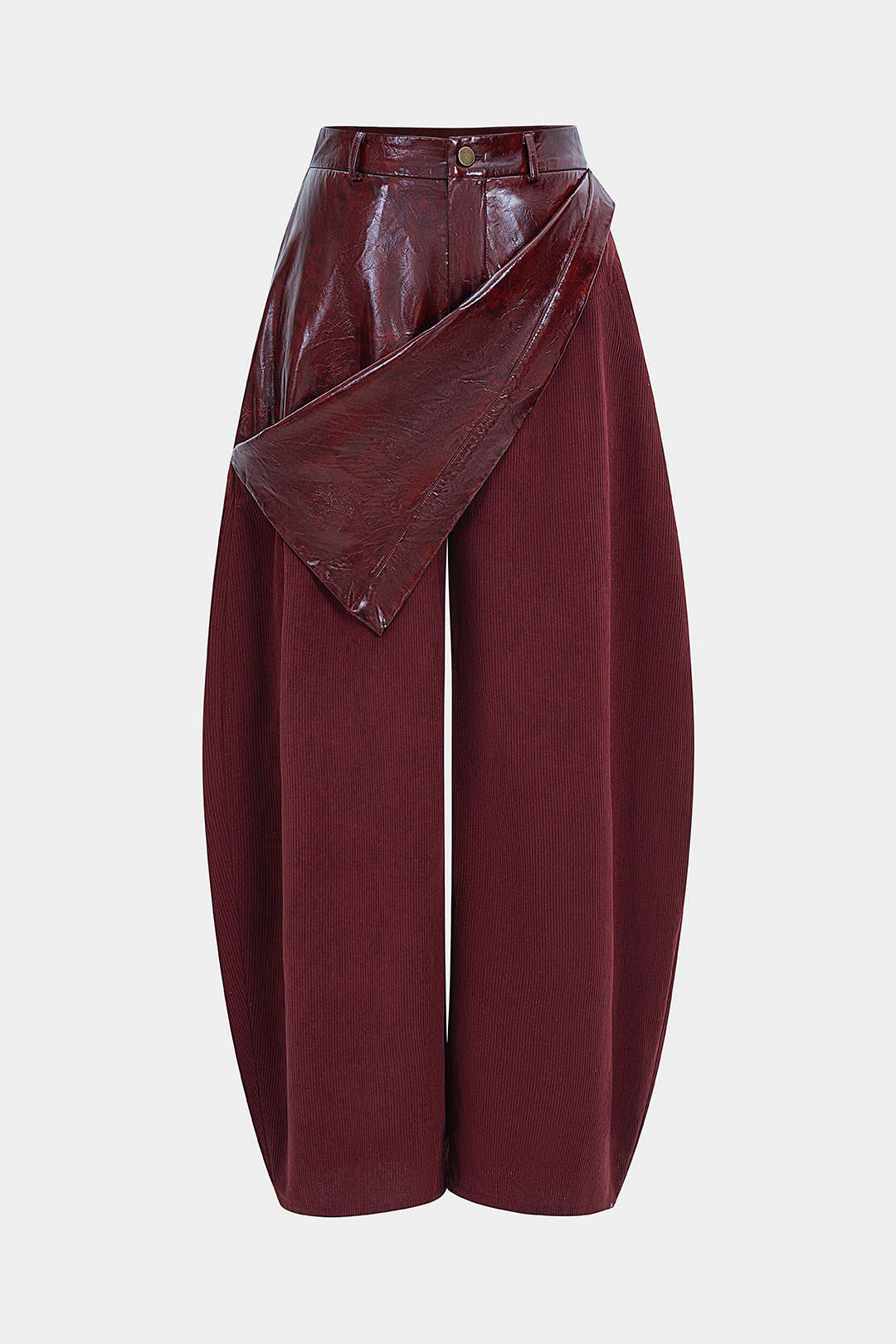 Faux Leather Patchwork Zipper Wide Leg Pocket Barrel Trousers - Image 10