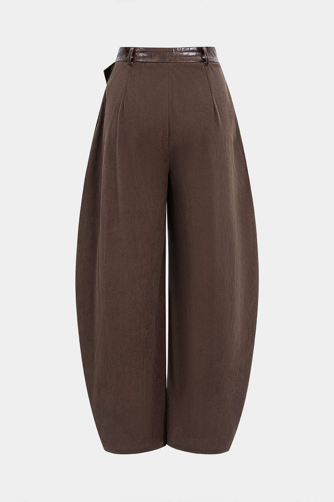 Faux Leather Patchwork Zipper Wide Leg Pocket Barrel Trousers - Image 2