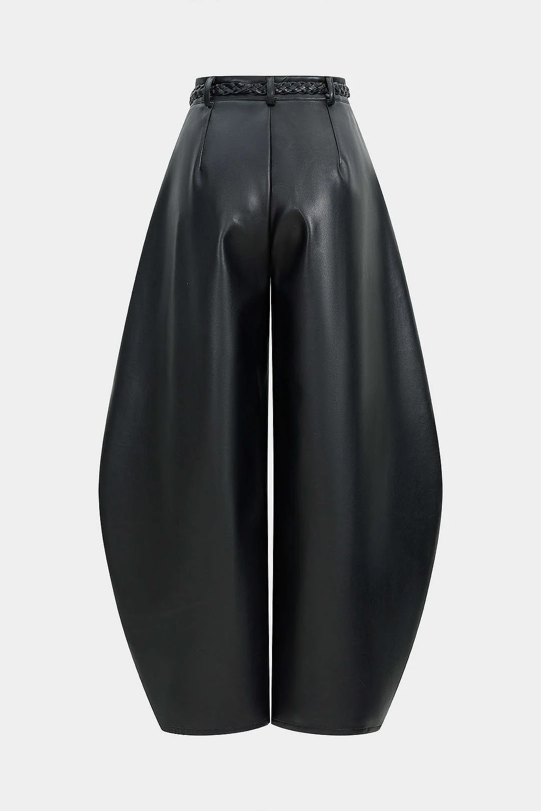 Faux Leather Braided Belted High Waist Barrel Trousers - Image 2
