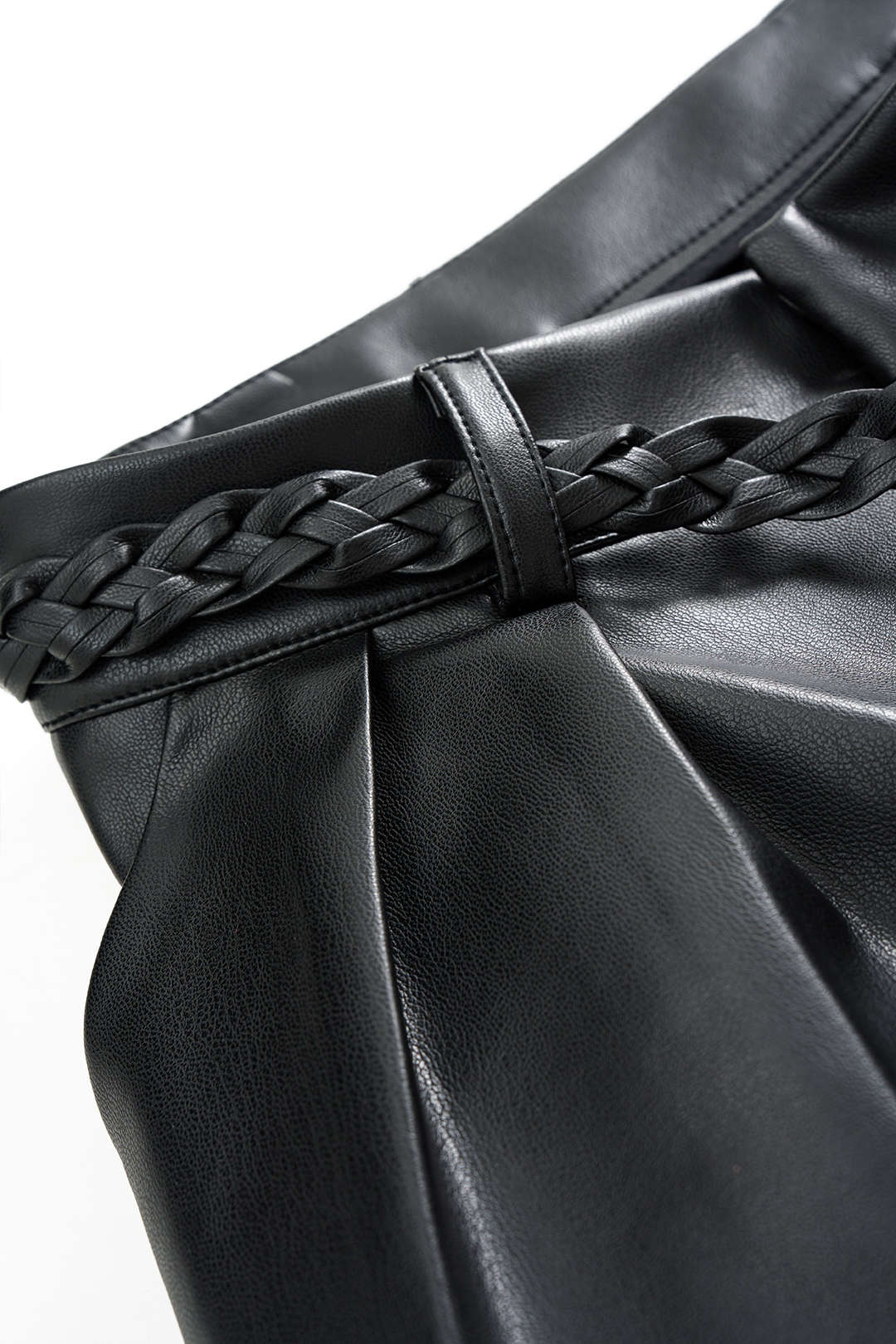 Faux Leather Braided Belted High Waist Barrel Trousers - Image 3