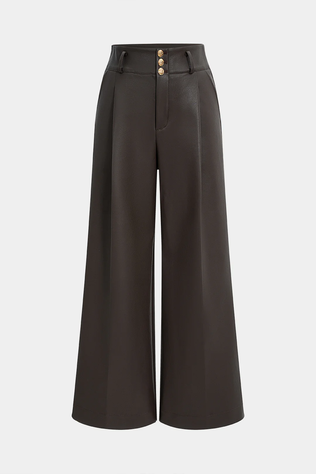 Faux Leather Metallic Button Straight Leg Trousers - Image 5