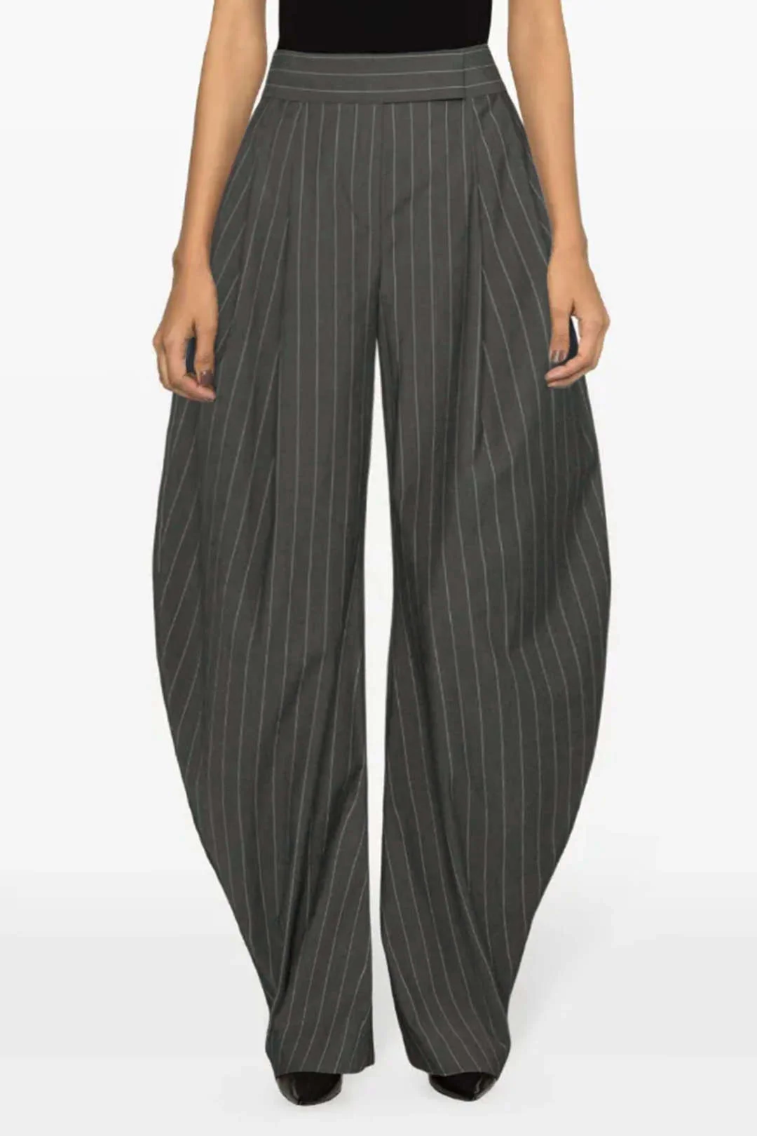 Stripes Print Ruched Barrel Trousers - Image 3