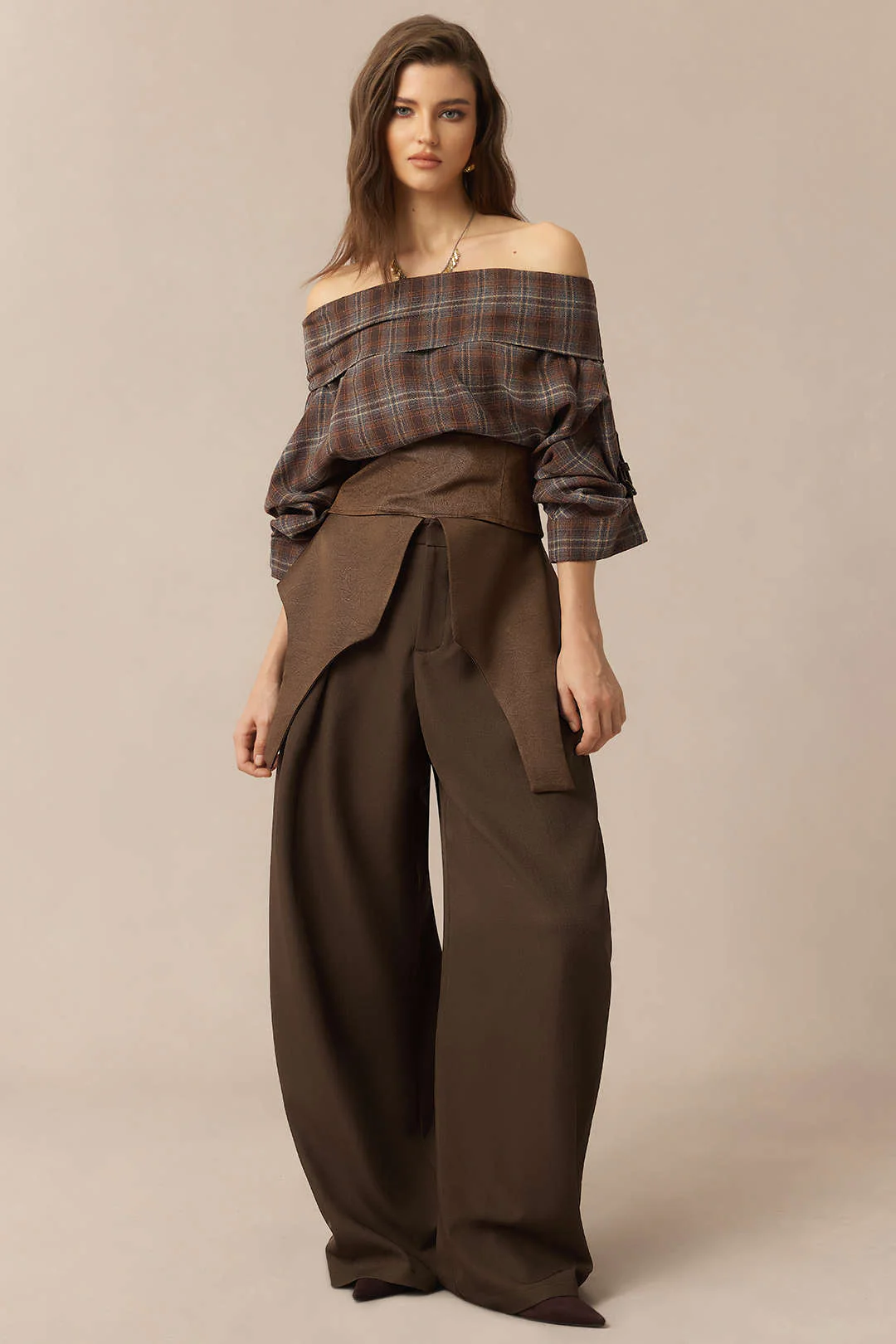 Satin Patchwork Zipper Barrel Trousers - Image 5
