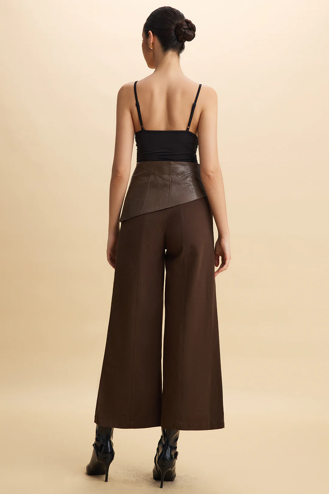 Faux Leather Patchwork Zipper Pocket Trousers - Image 2