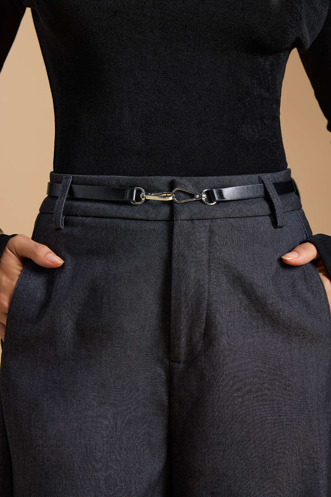 Zipper Belted Wide Leg Trousers - Image 4