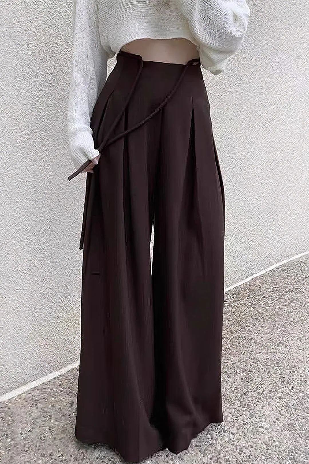 Drawstring High Waist Wide Leg Pants - Image 6