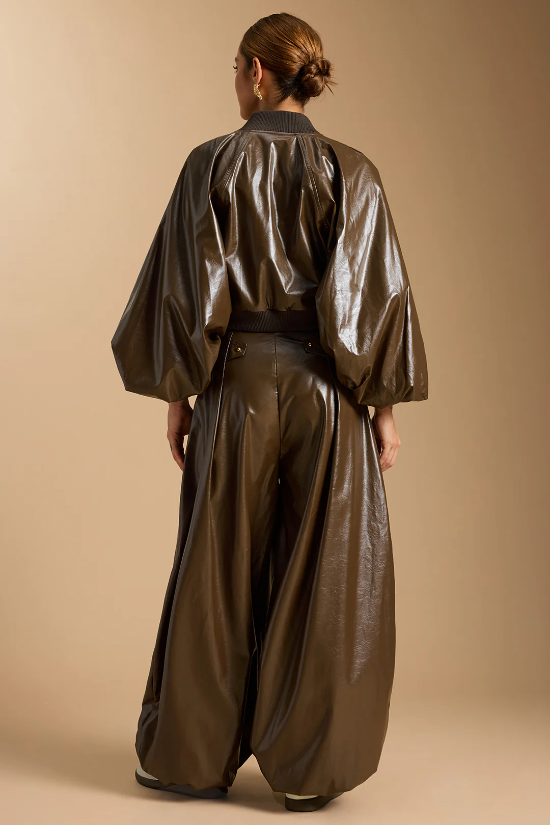 Faux Leather Tie-Up Lantern Trousers - Image 2