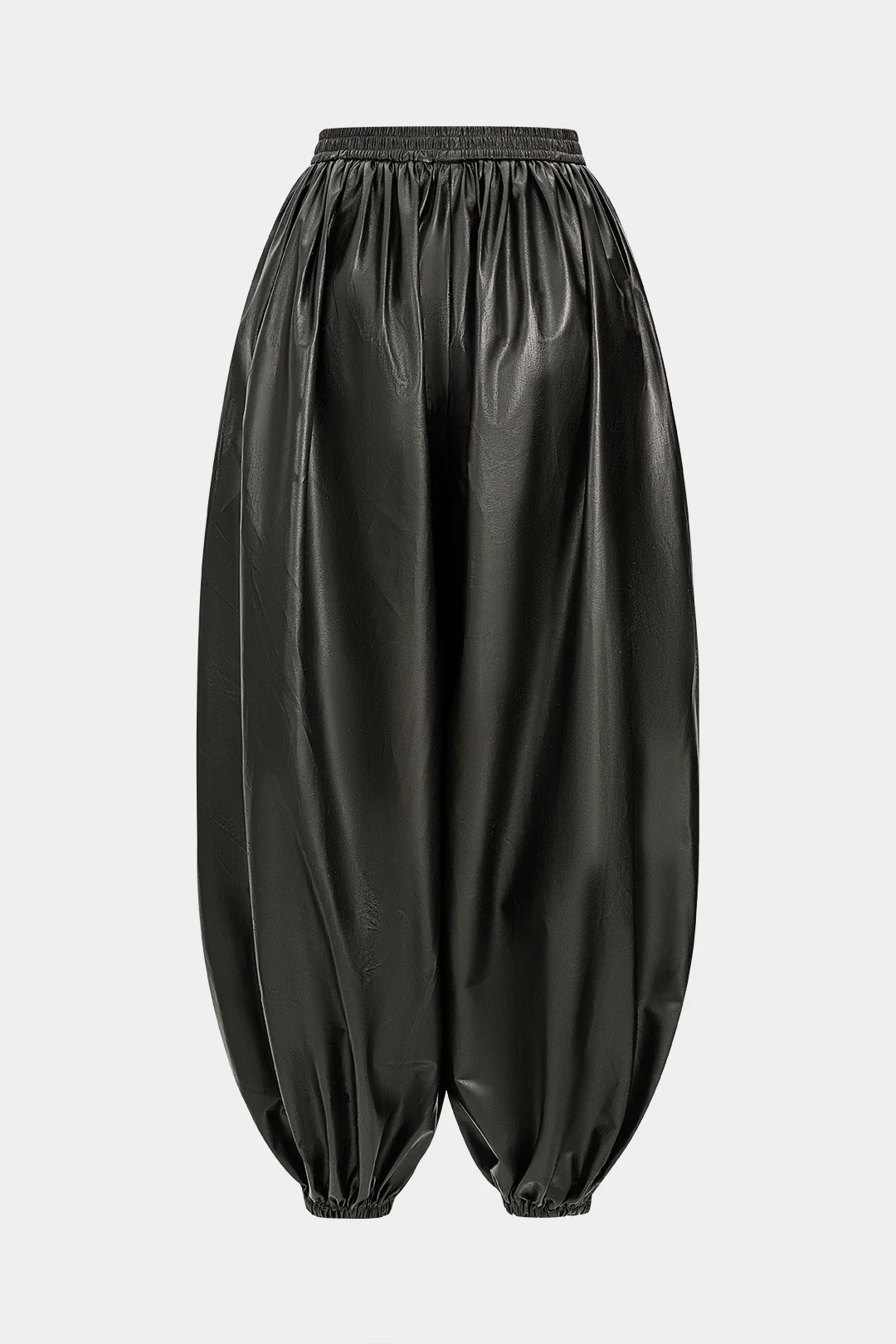 Faux Leather Ruched Wide Leg Trousers - Image 2