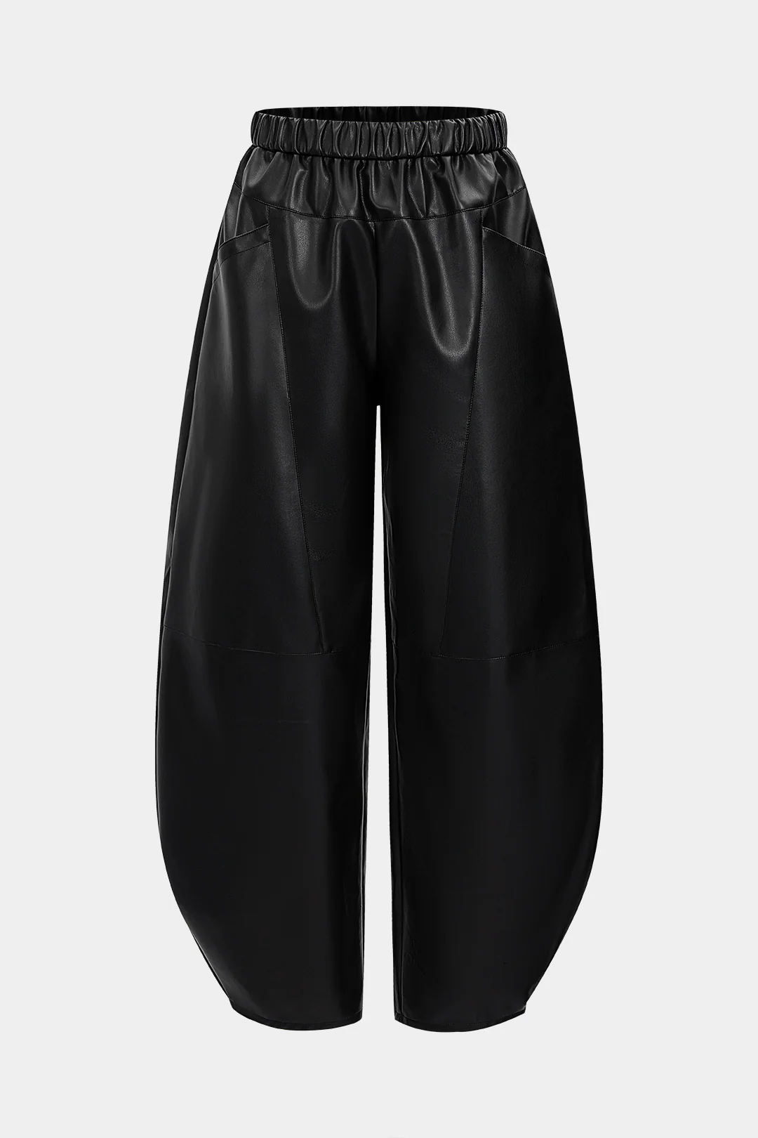 Faux Leather Shirred Waistband High Waist Trousers