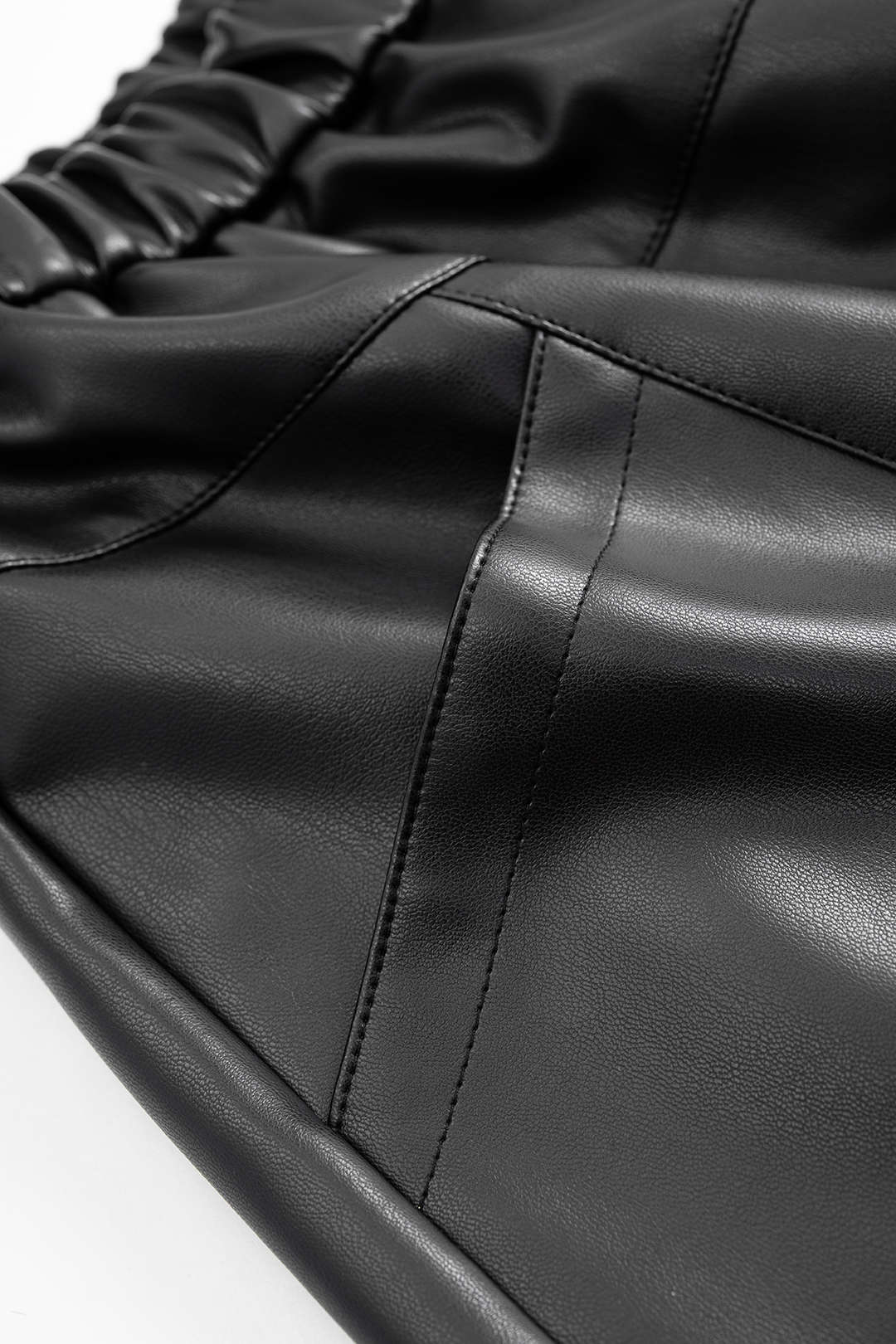 Faux Leather Shirred Waistband High Waist Trousers - Image 3