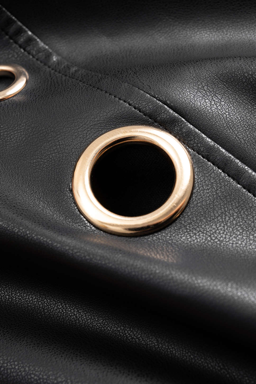 Faux Leather Metallic Zipper Hollow Out Ring Trousers - Image 3