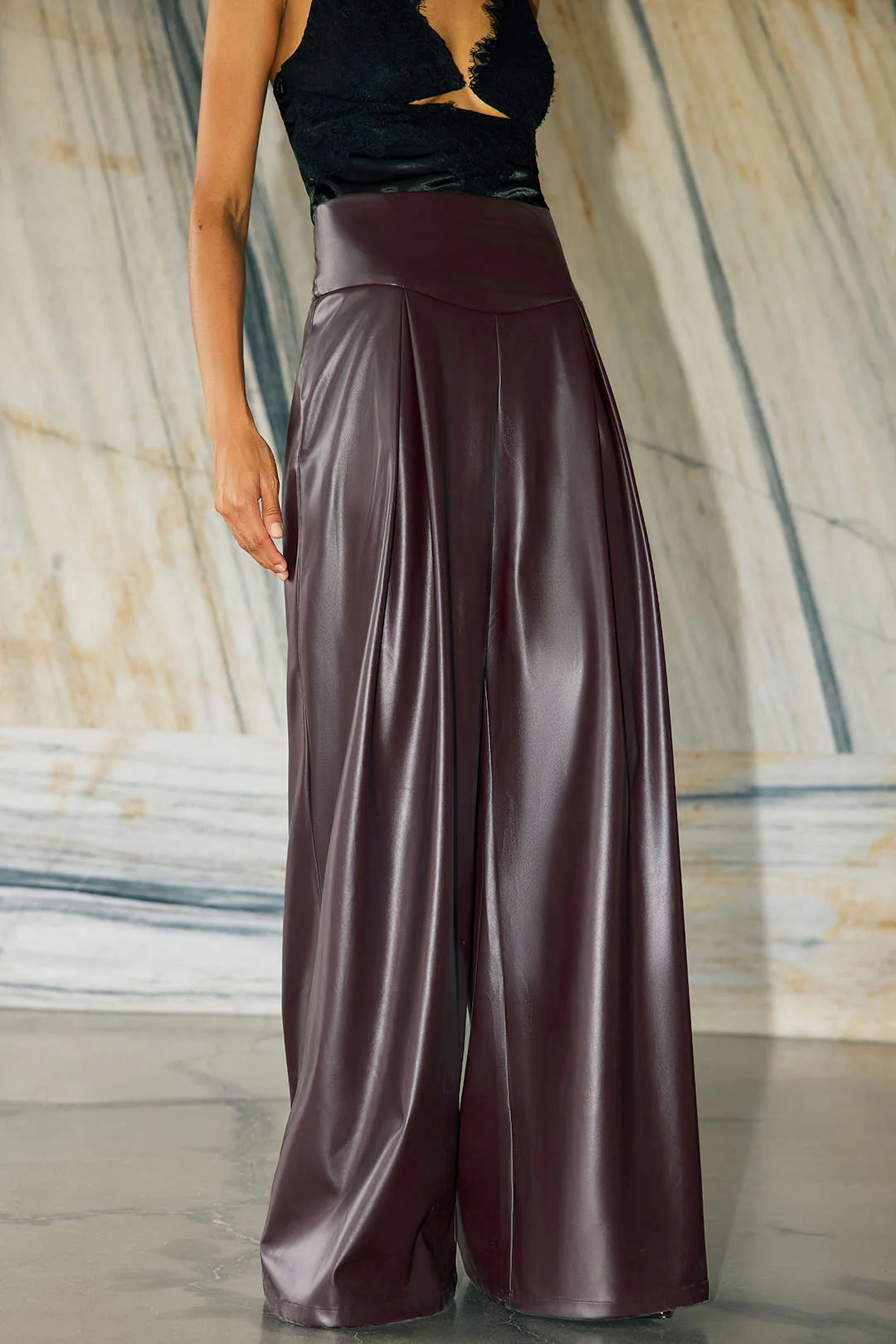 Faux Leather Ruched Wide Leg Pants - Image 3