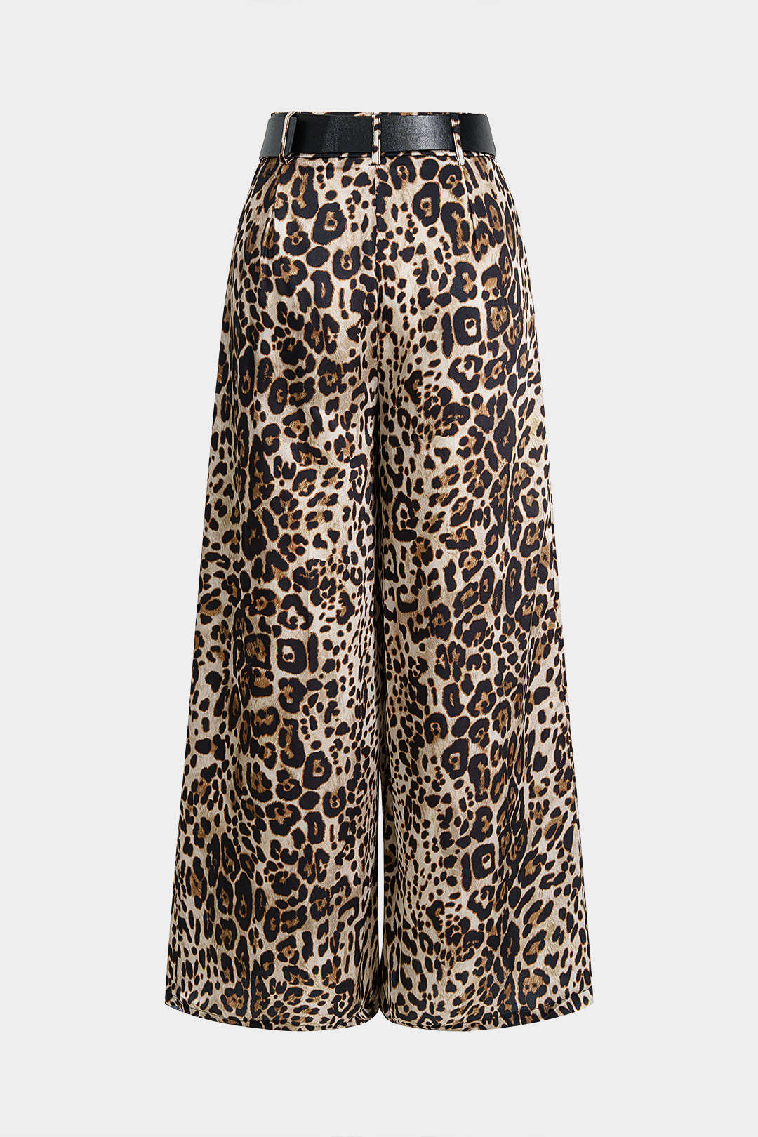 Leopard Print Belted Satin Wide Leg Pants - Image 2