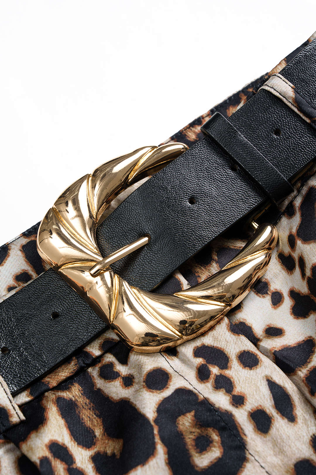 Leopard Print Belted Satin Wide Leg Pants - Image 3