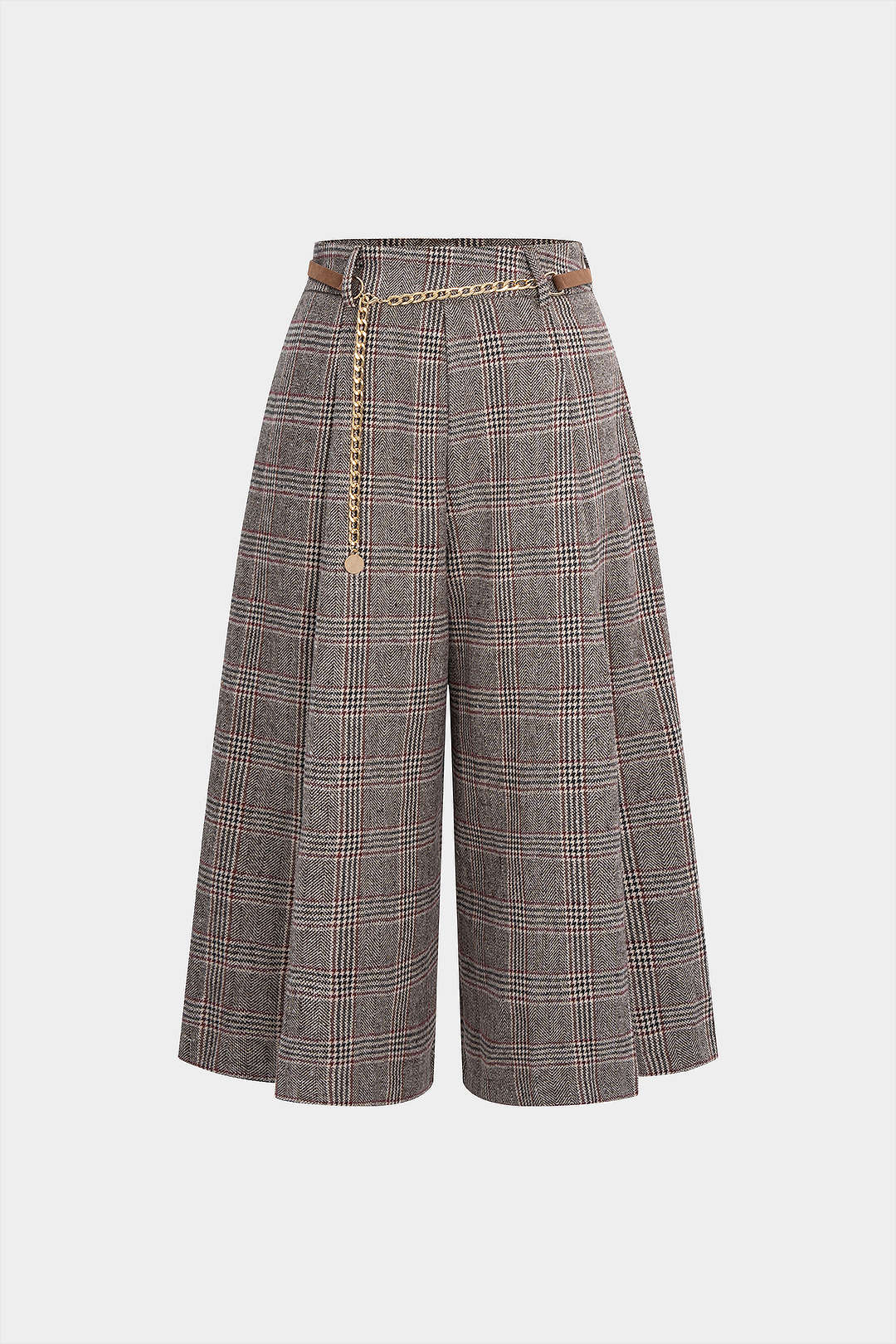 Houndstooth Print High Waist Trousers