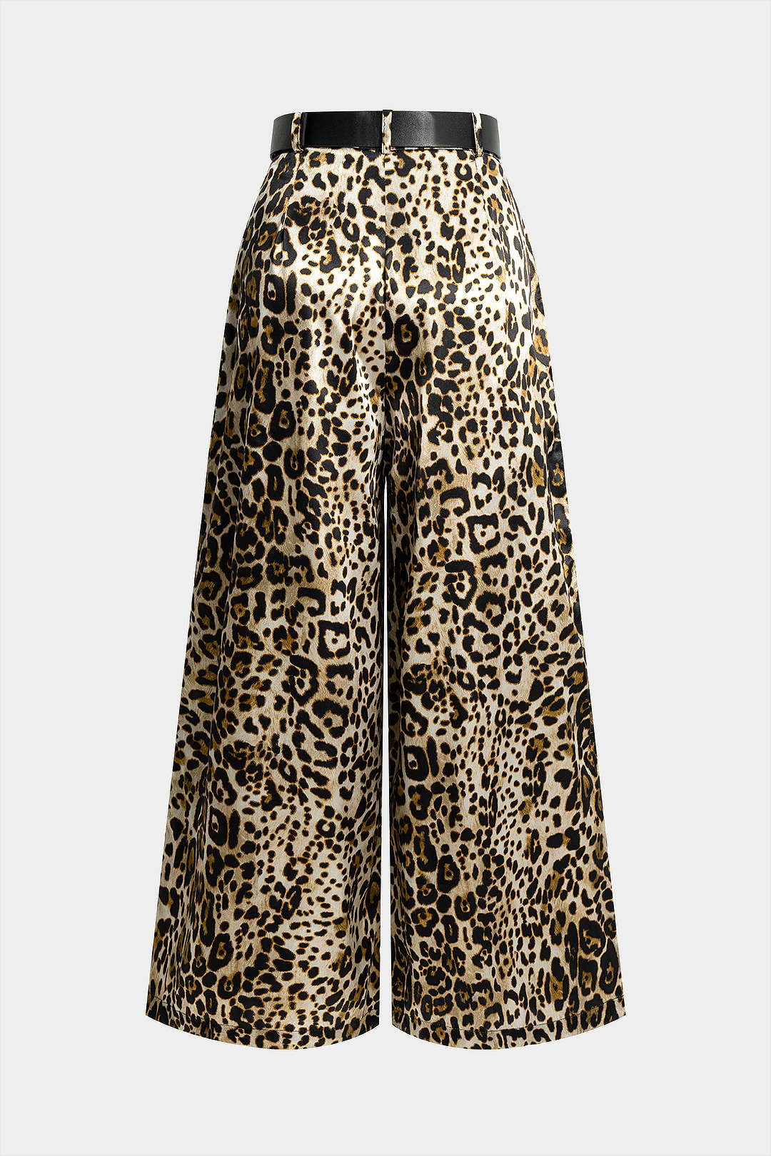 Leopard Print Satin Belted Straight Leg Trousers - Image 2