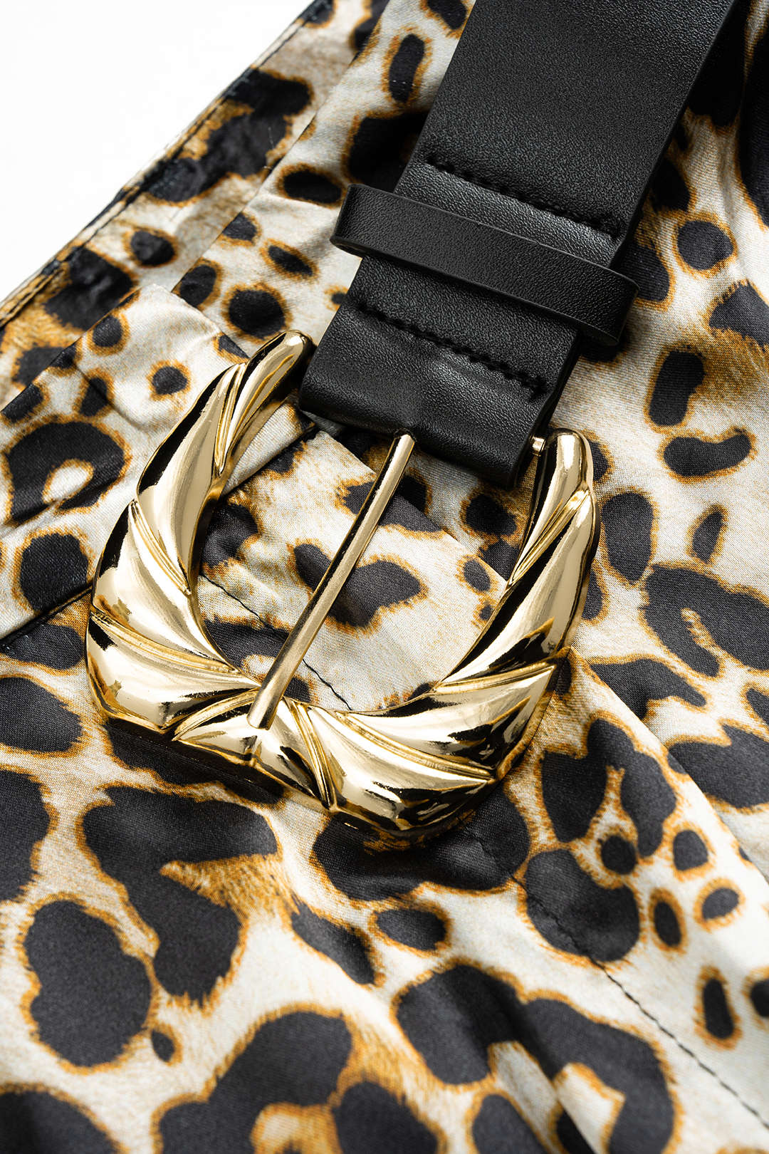 Leopard Print Satin Belted Straight Leg Trousers - Image 3