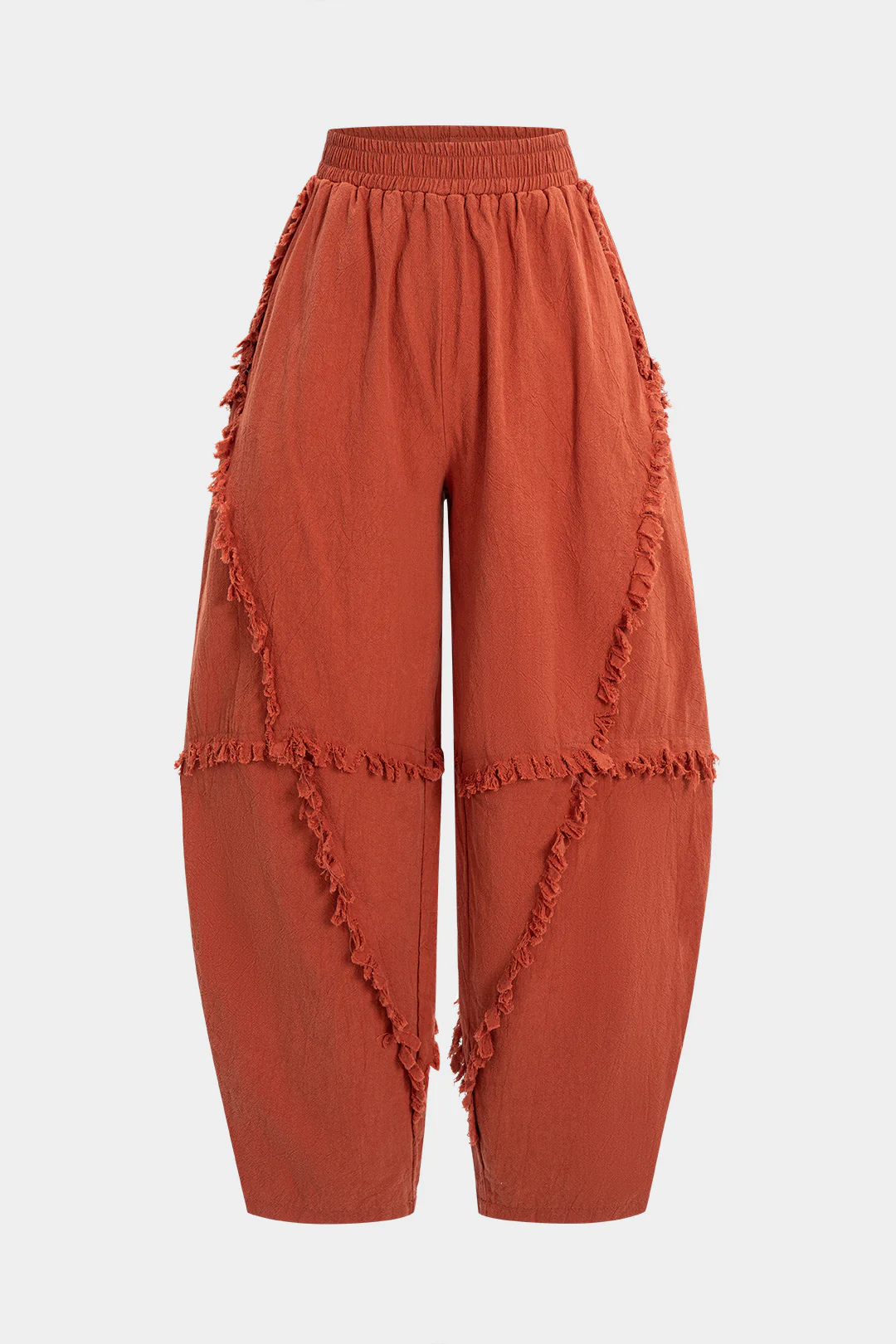 Shirred Waistband Frayed Splicing Pants