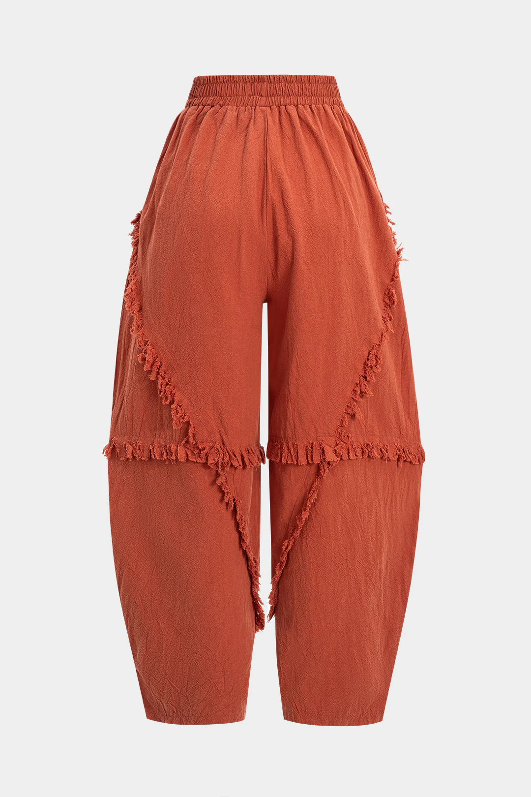Shirred Waistband Frayed Splicing Pants - Image 2