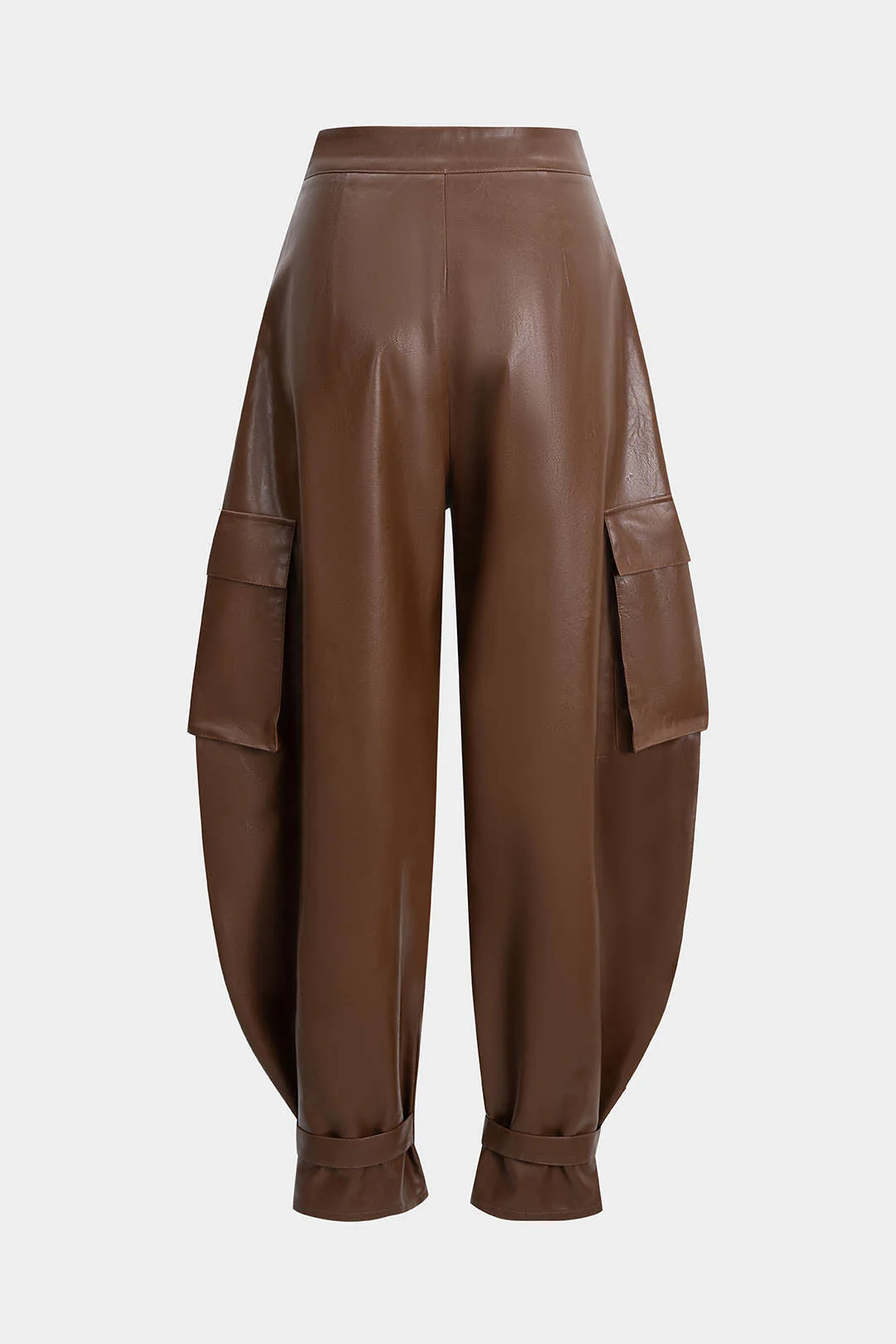 Faux Leather Ruched Pocket Wide Leg Pants - Image 2