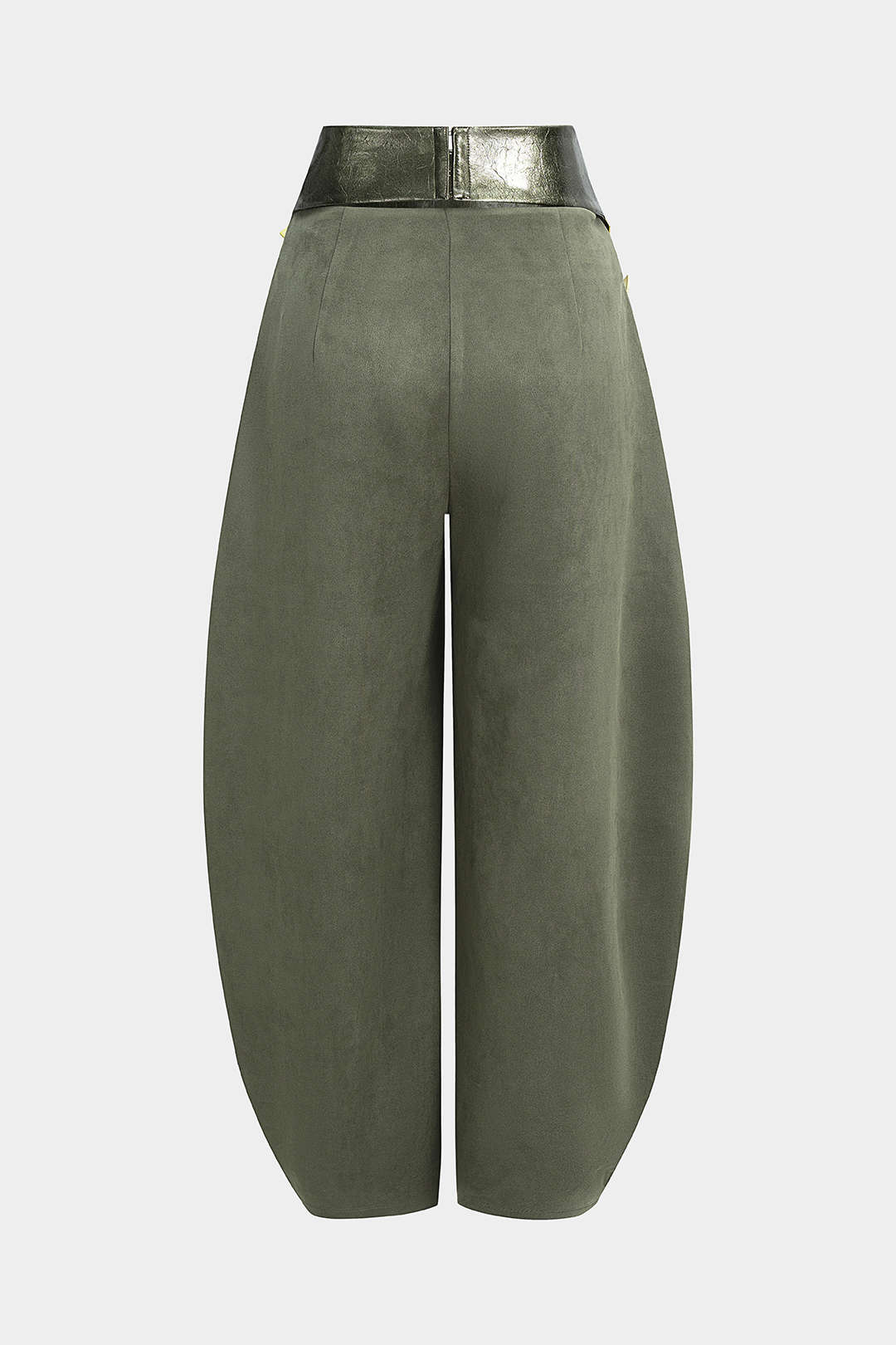 Faux Leather Patchwork Suede Metallic Decor High Waist Pants - Image 2