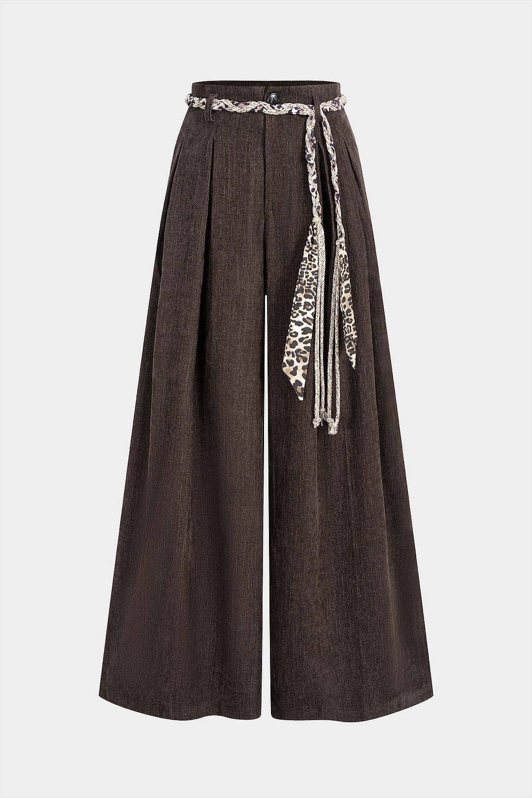 Leopard Print Braided Belted High Waist Pants