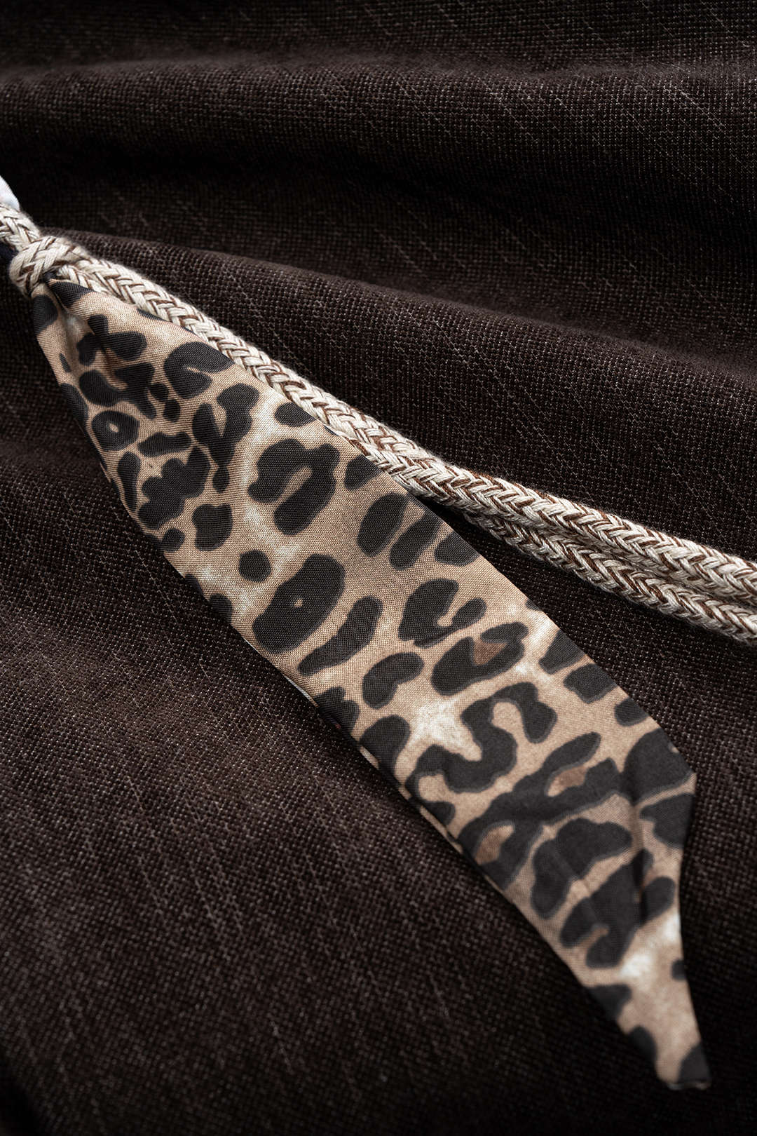 Leopard Print Braided Belted High Waist Pants - Image 4