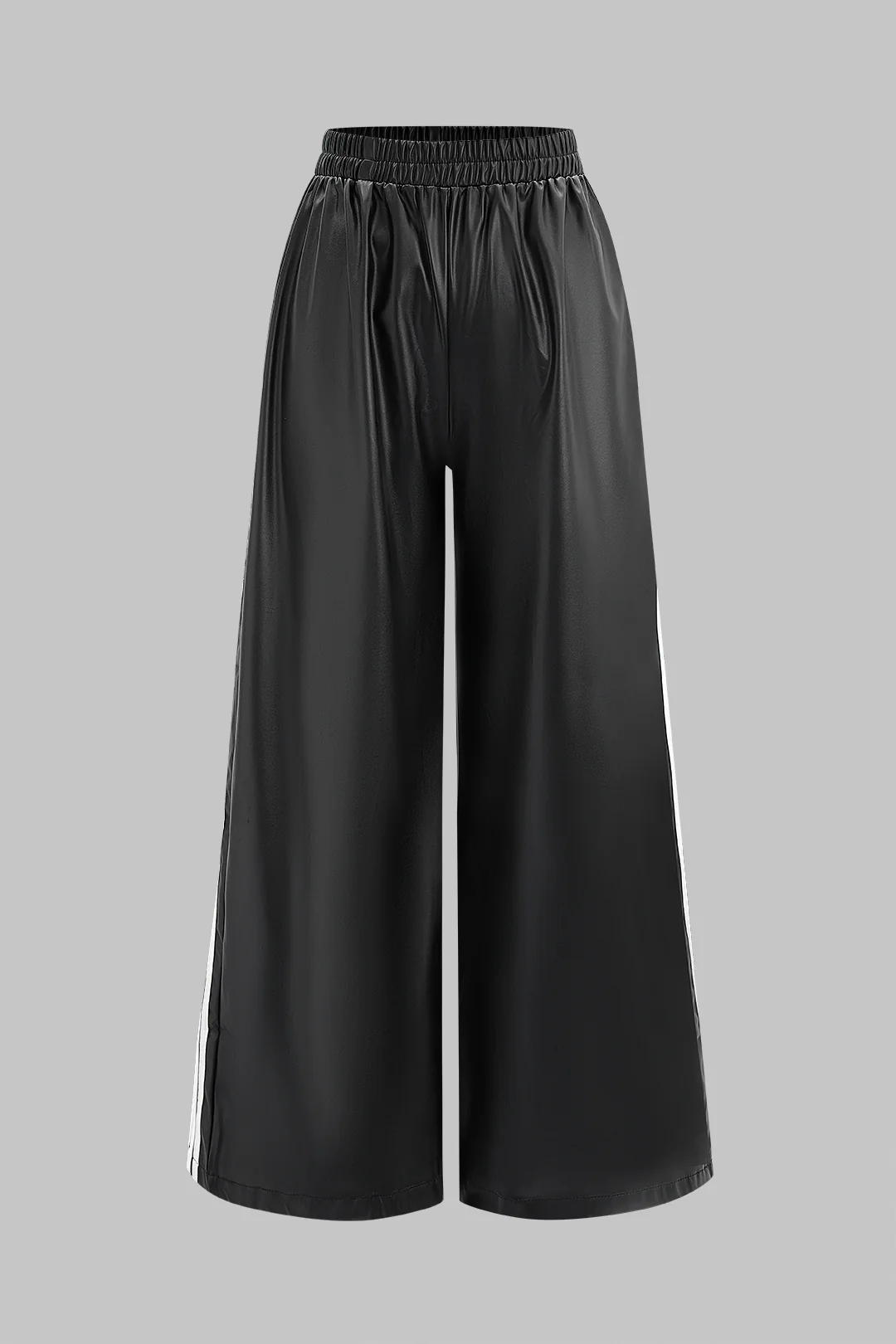 Faux Leather Contrast Shirred Waistband Wide Leg Pants - Image 2