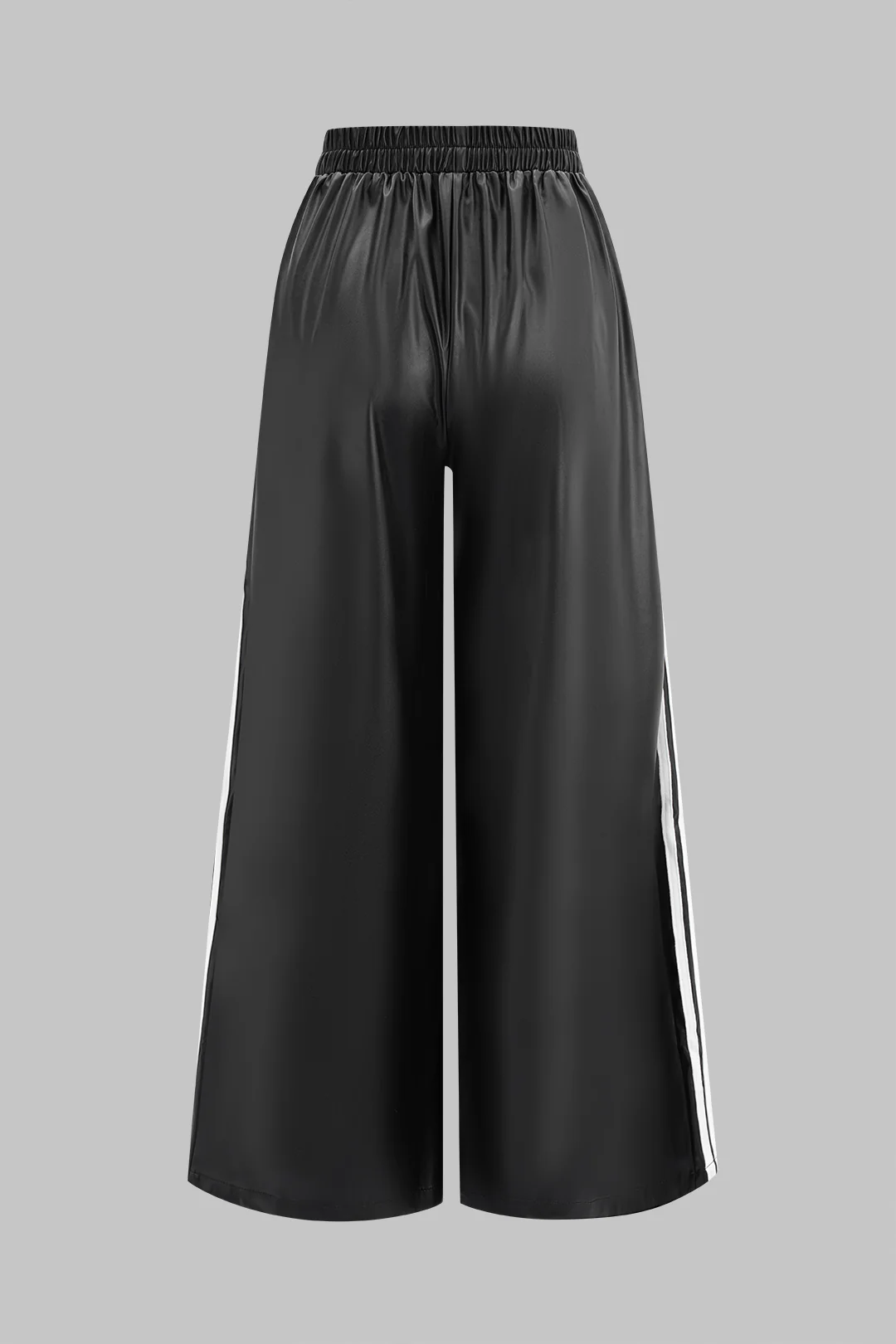 Faux Leather Contrast Shirred Waistband Wide Leg Pants - Image 3