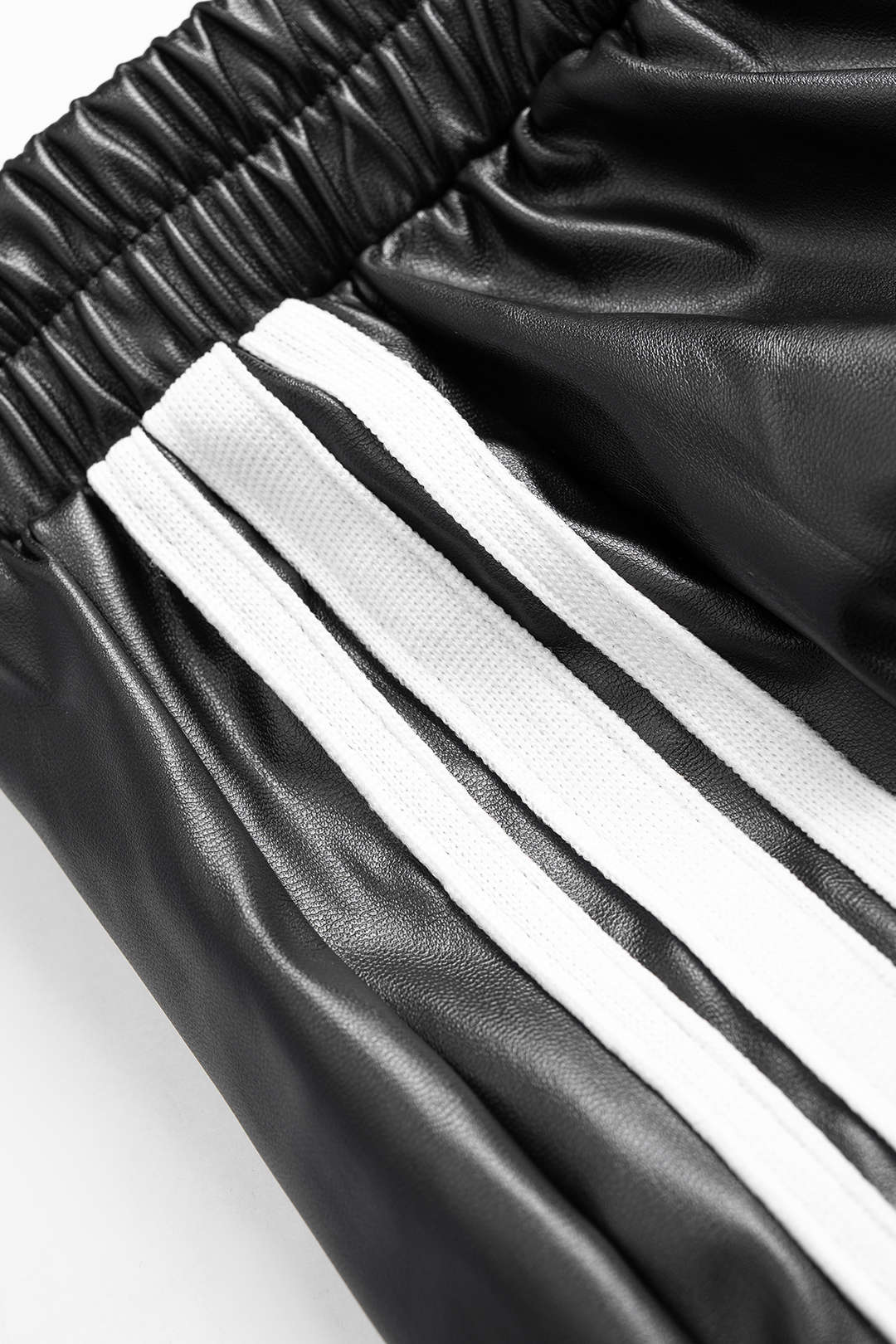 Faux Leather Contrast Shirred Waistband Wide Leg Pants - Image 4