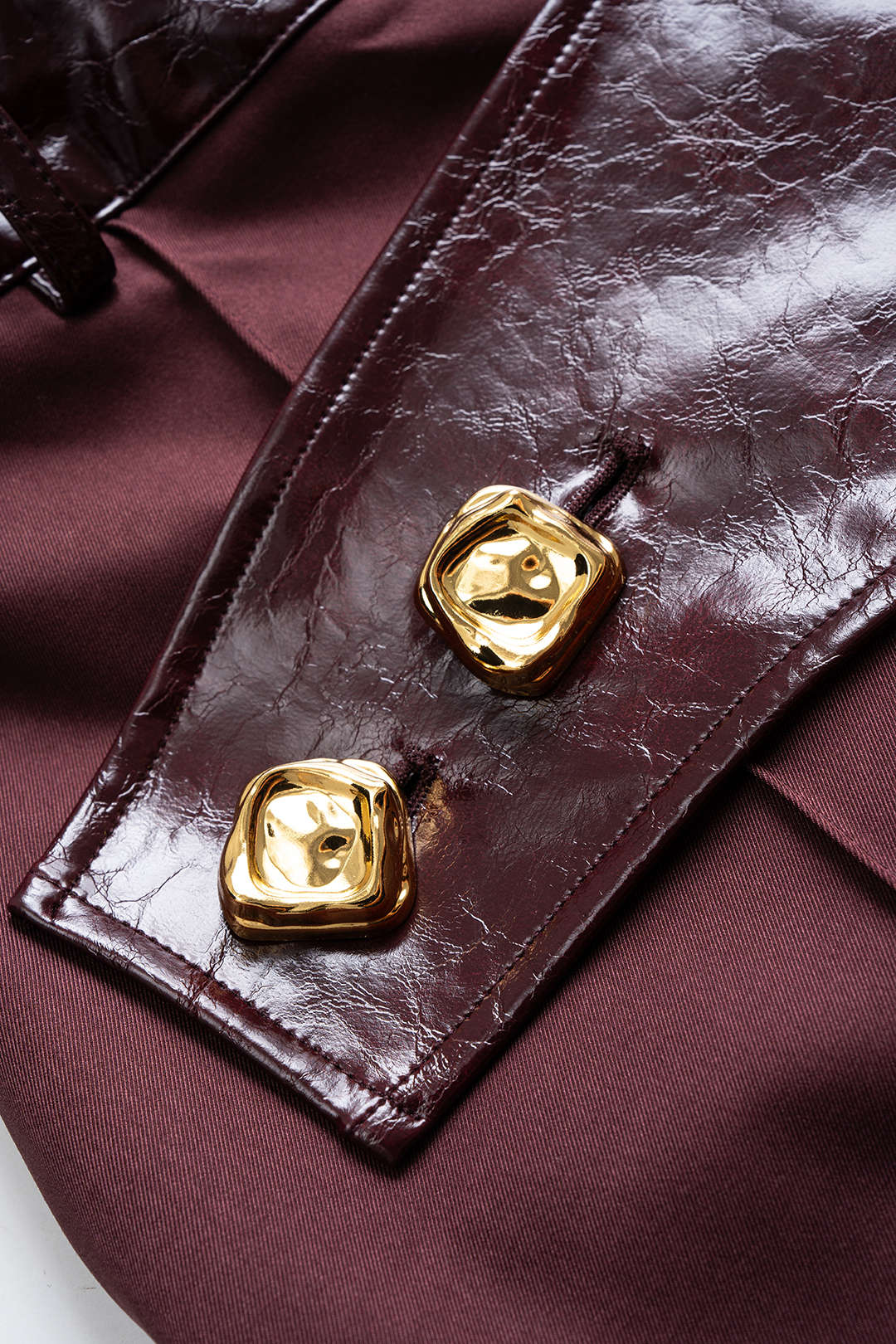Faux Leather Patchwork Asymmetrical Metallic Button Wide Leg Pants - Image 3