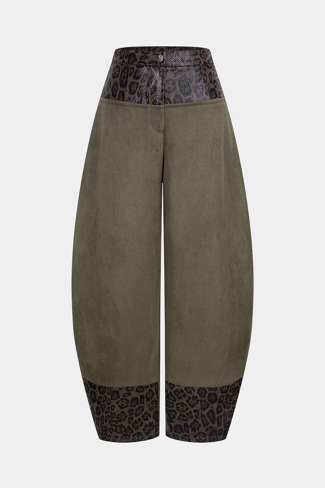 Leopard Snake Skin Print Faux Leather Suede Patchwork Wide Leg Pants
