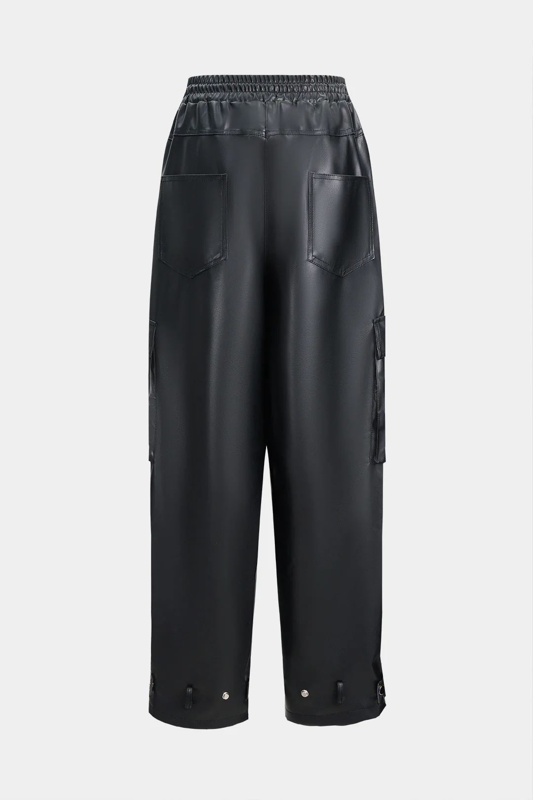Faux Leather Shirred Waistband Drawstring Wide Leg Pants - Image 2