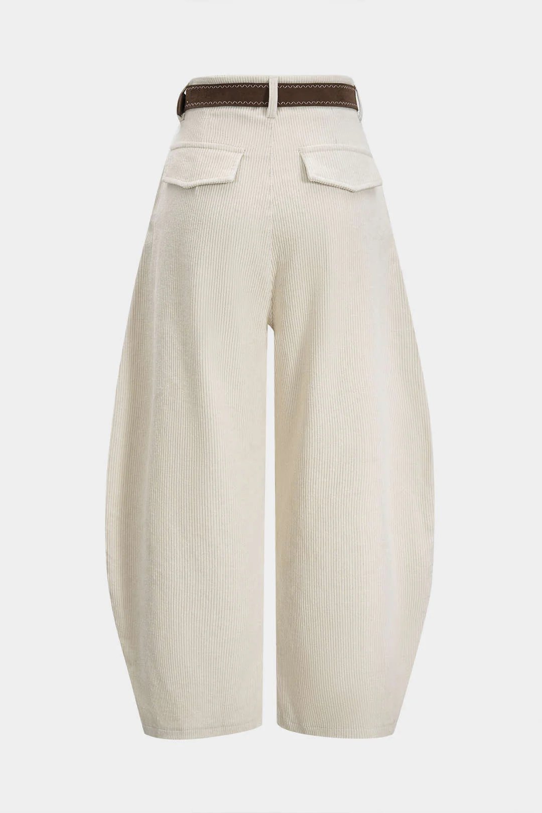 Corduroy Belted Ruched High Waist Wide Leg Pants - Image 2