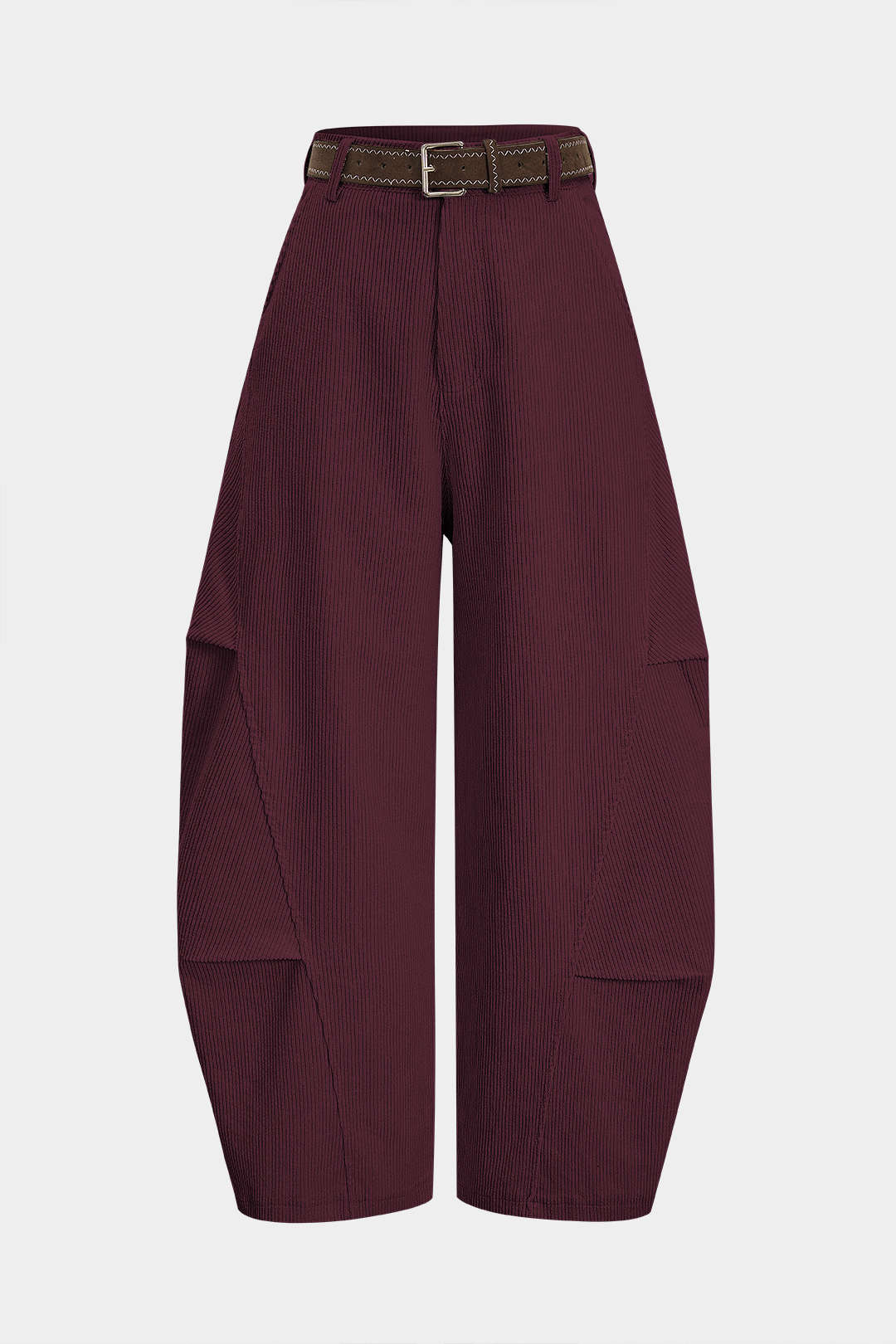 Corduroy Belted Ruched High Waist Wide Leg Pants - Image 5