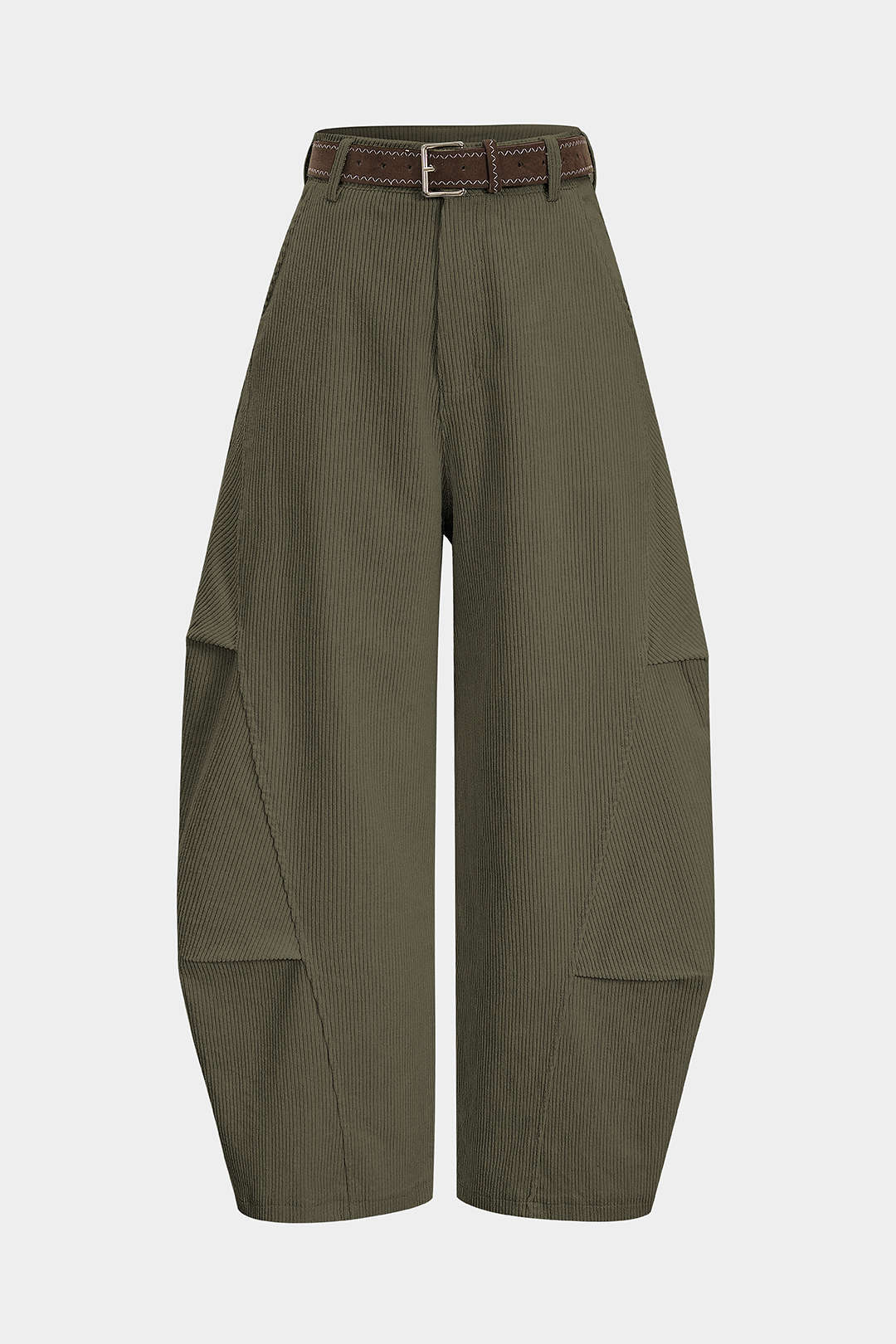 Corduroy Belted Ruched High Waist Wide Leg Pants - Image 6