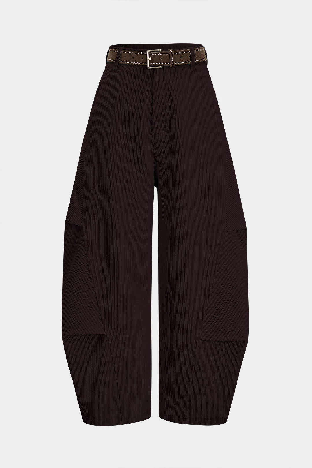 Corduroy Belted Ruched High Waist Wide Leg Pants - Image 7