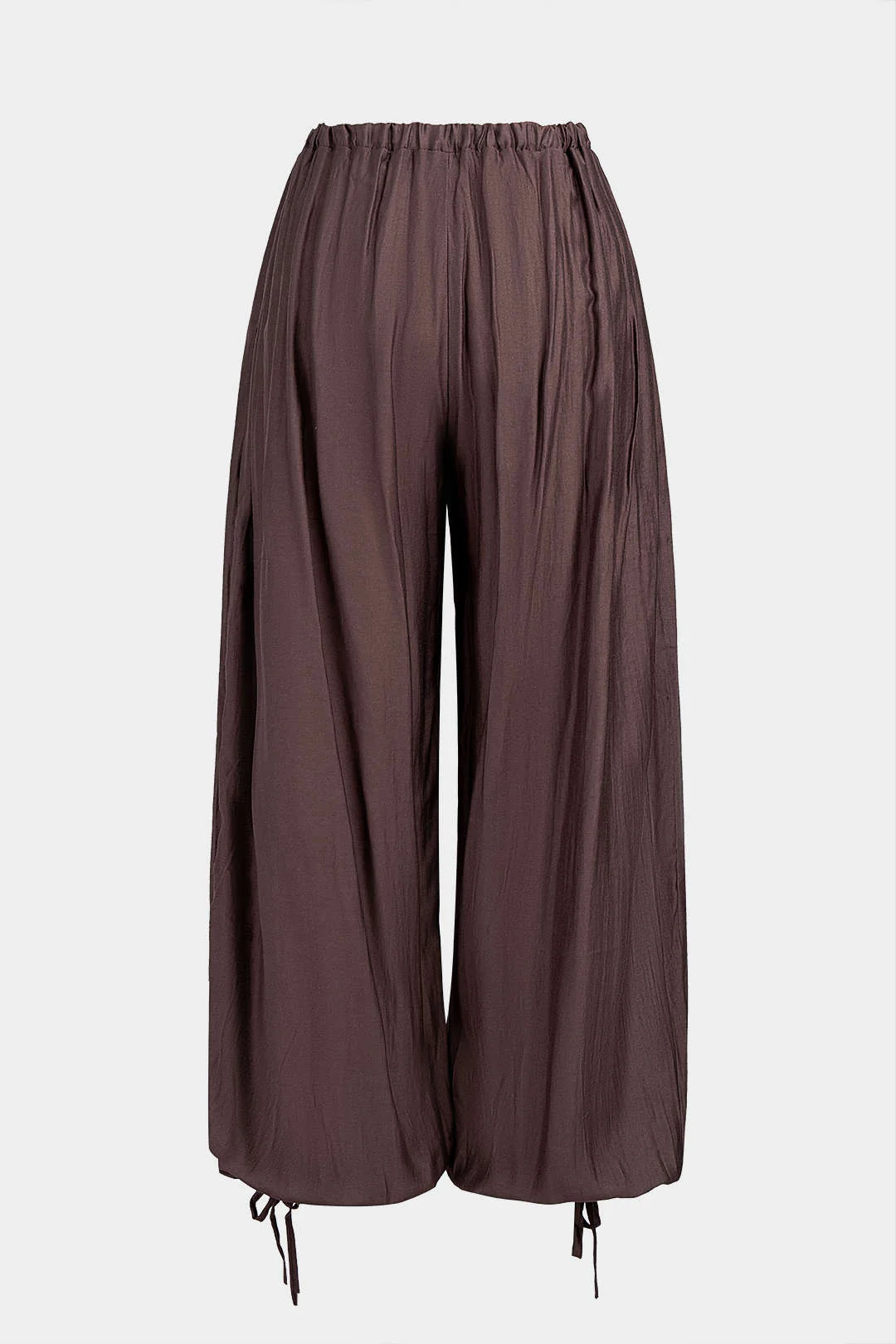 Ruched Drawstring Tie-Up High Waist Pants - Image 3