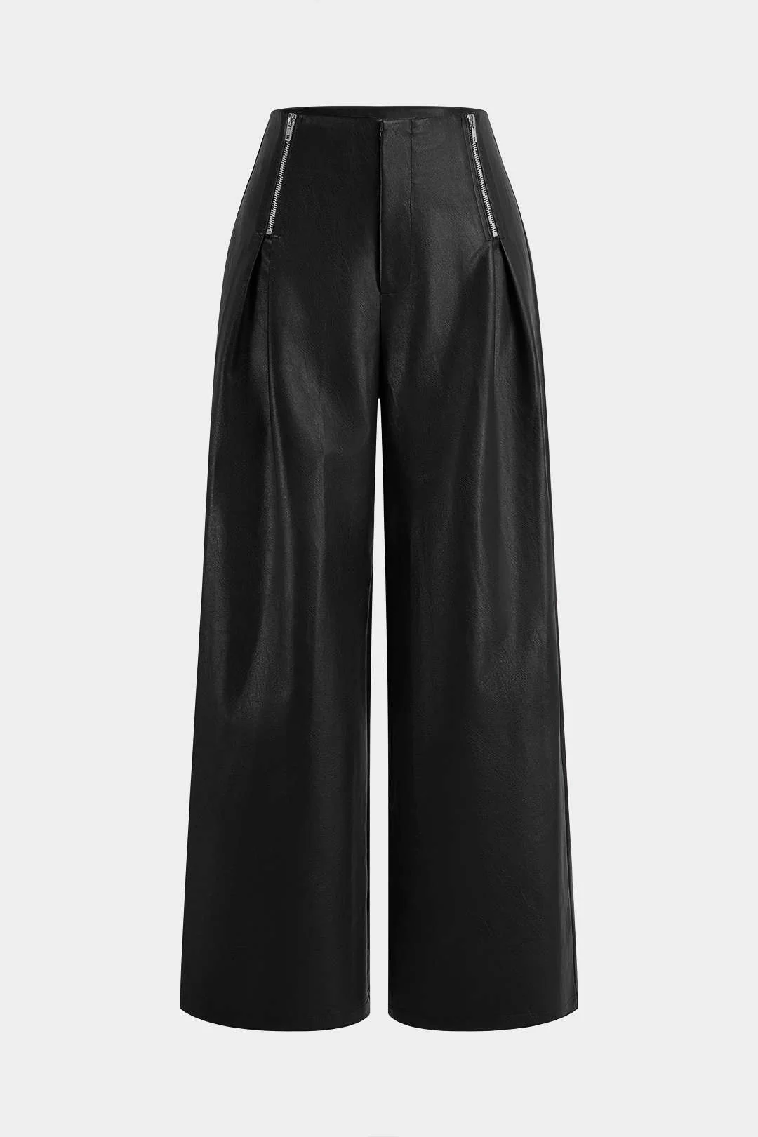 Faux Leather Zipper Straight Pants - Image 5